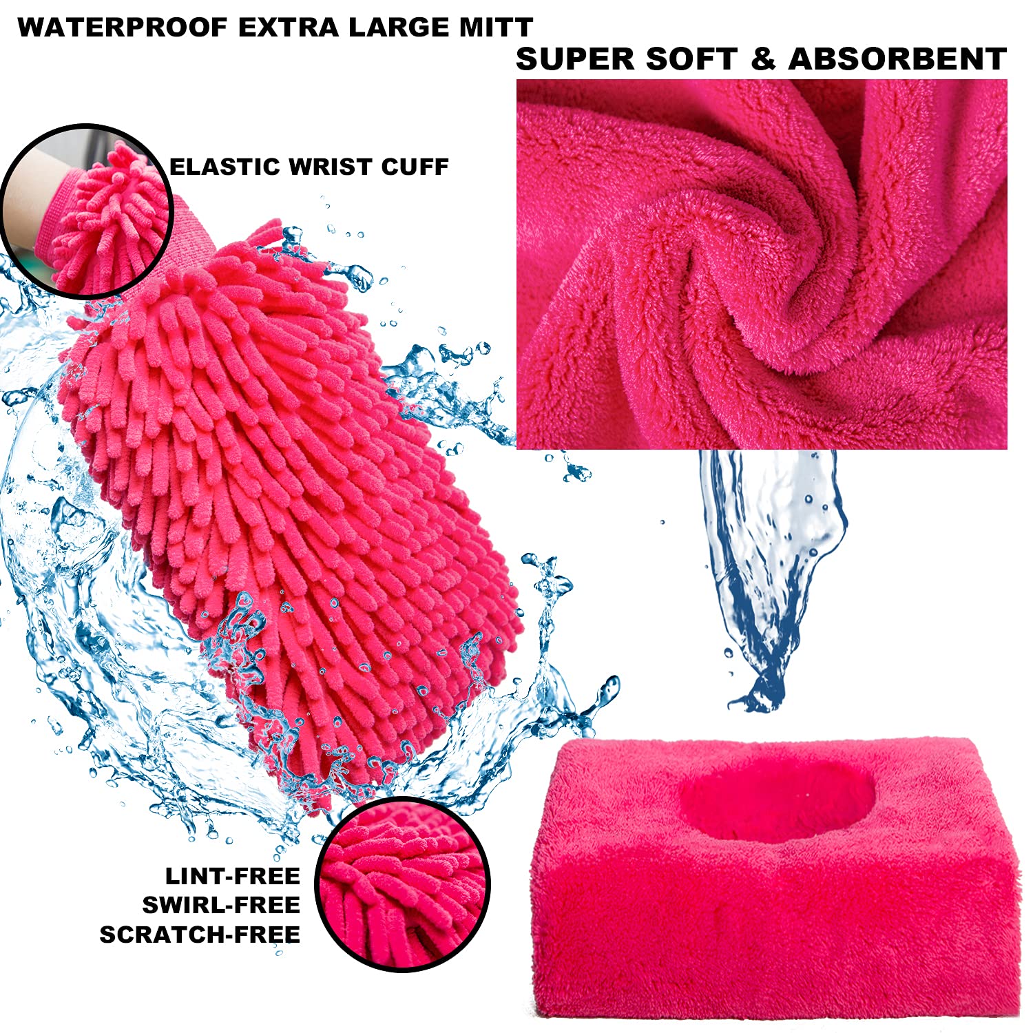 Autodeco 22Pcs Car Wash Cleaning Tools Kit Car Detailing Set With Canvas Bag Pink Collapsible Bucket Wash Mitt Sponge Towels Tir