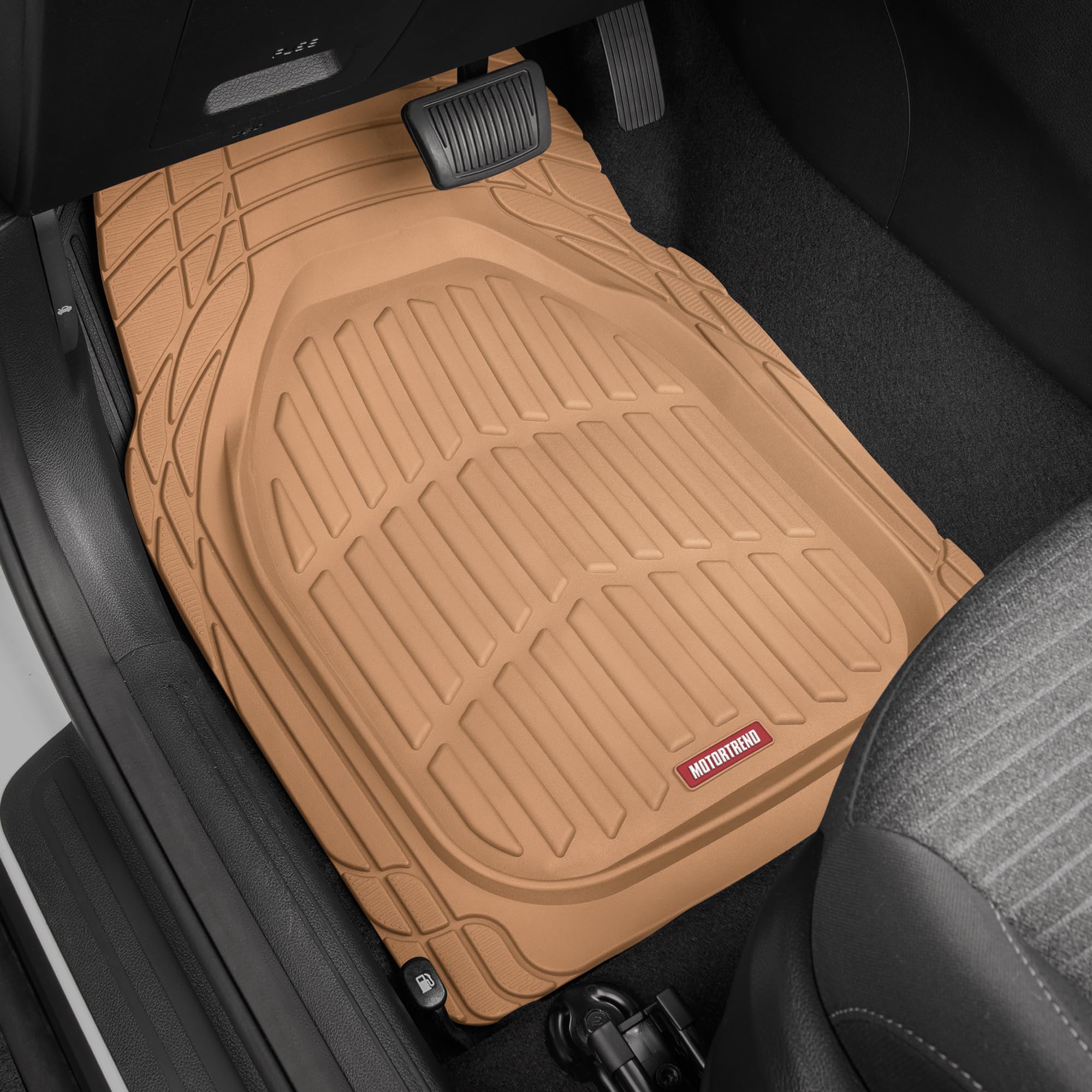 Motor Trend 4pc Beige Car Floor Mats Set Rubber Tortoise Liners w/ Cargo for Auto SUV Trucks
