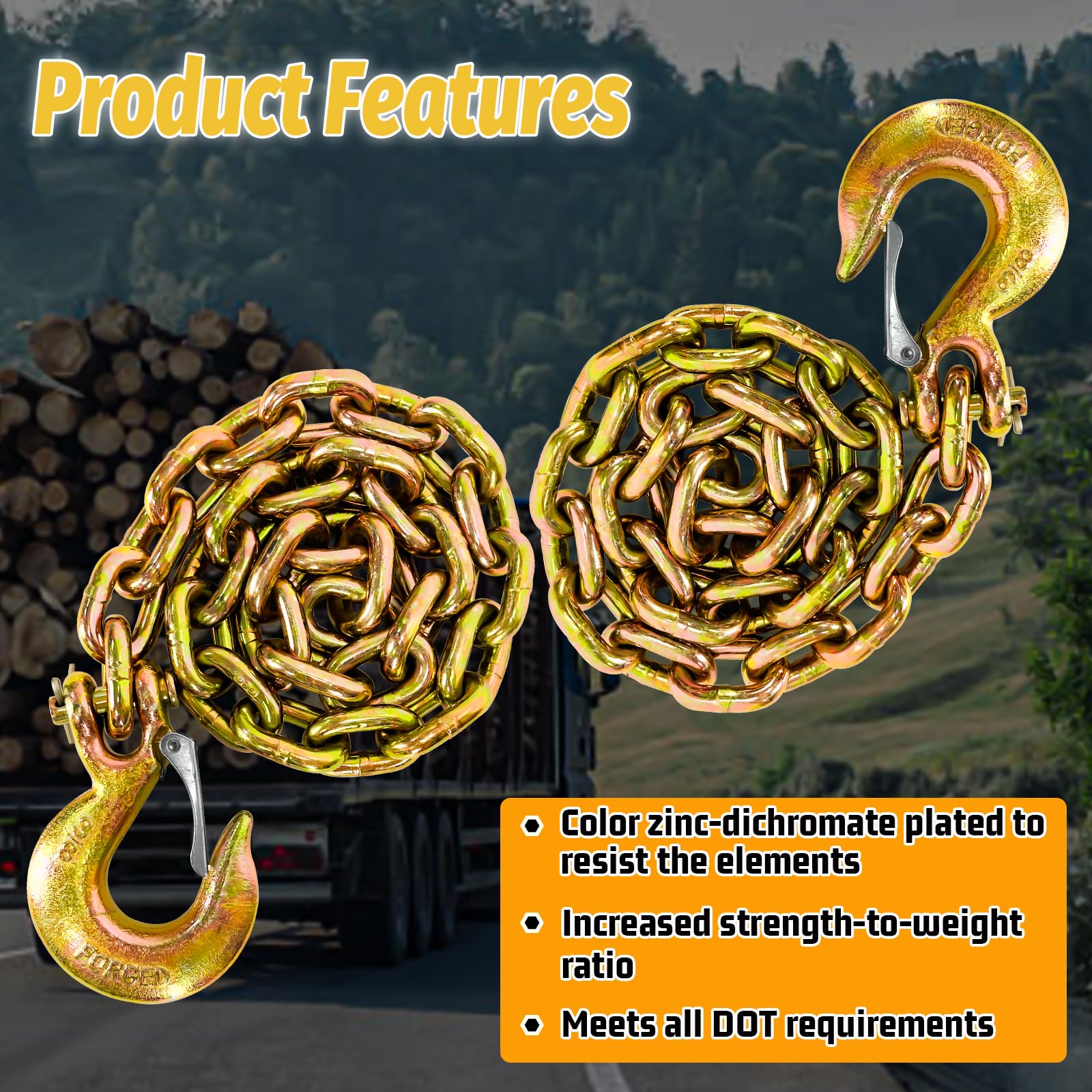 3/8'' Trailer Safety Chains G80 Trailer Chains Tow Chains With G70 Clevis Safety Hooks 35'' Length 27000 Lbs Break Strength 7100