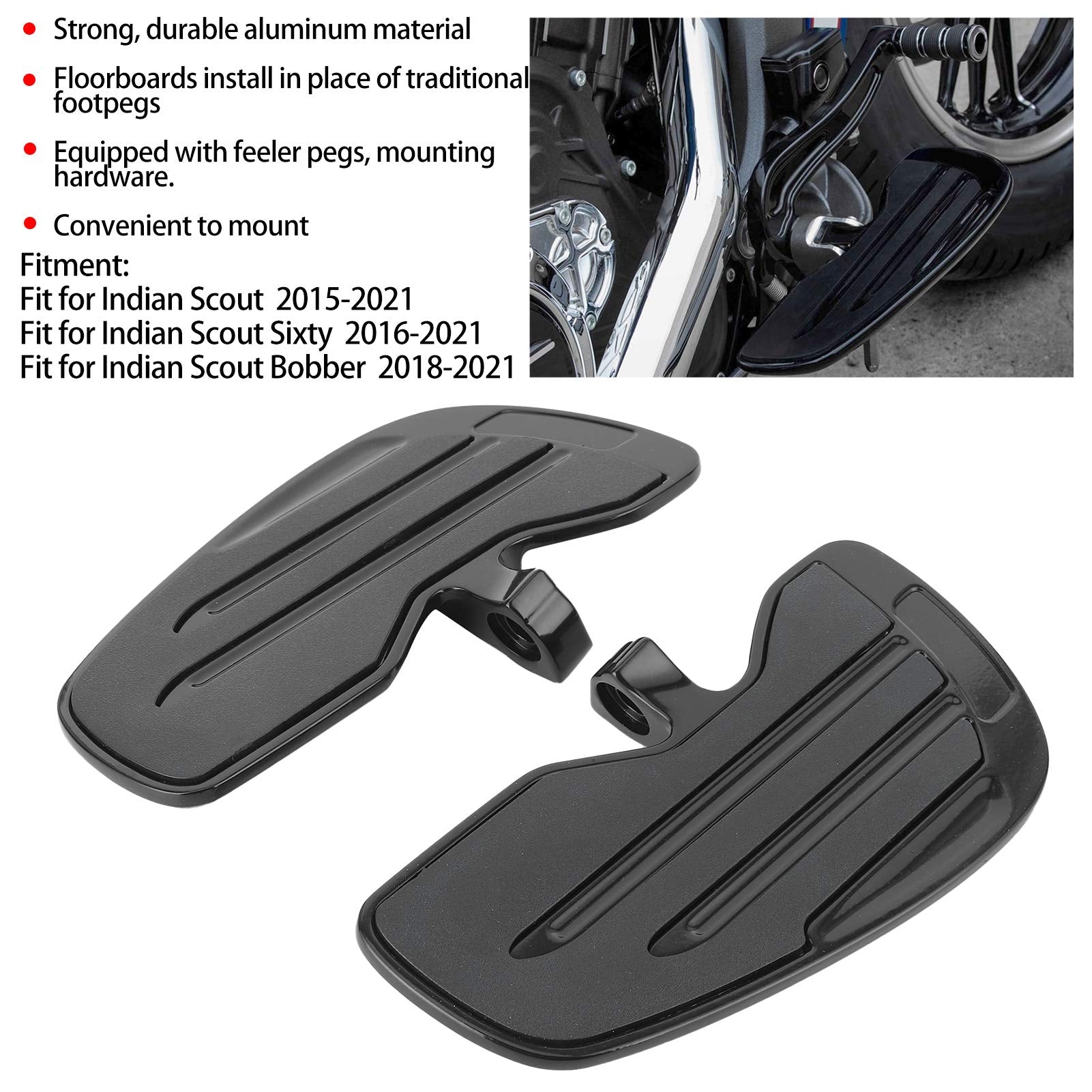 Motorcycle Footpeg, Aluminum Motorcycle Front Floorboards Motorcycle Foot Pegs For Indian 2015-2021/For Sixty 2016-2021/For Bobber 2018-2021 (Black)