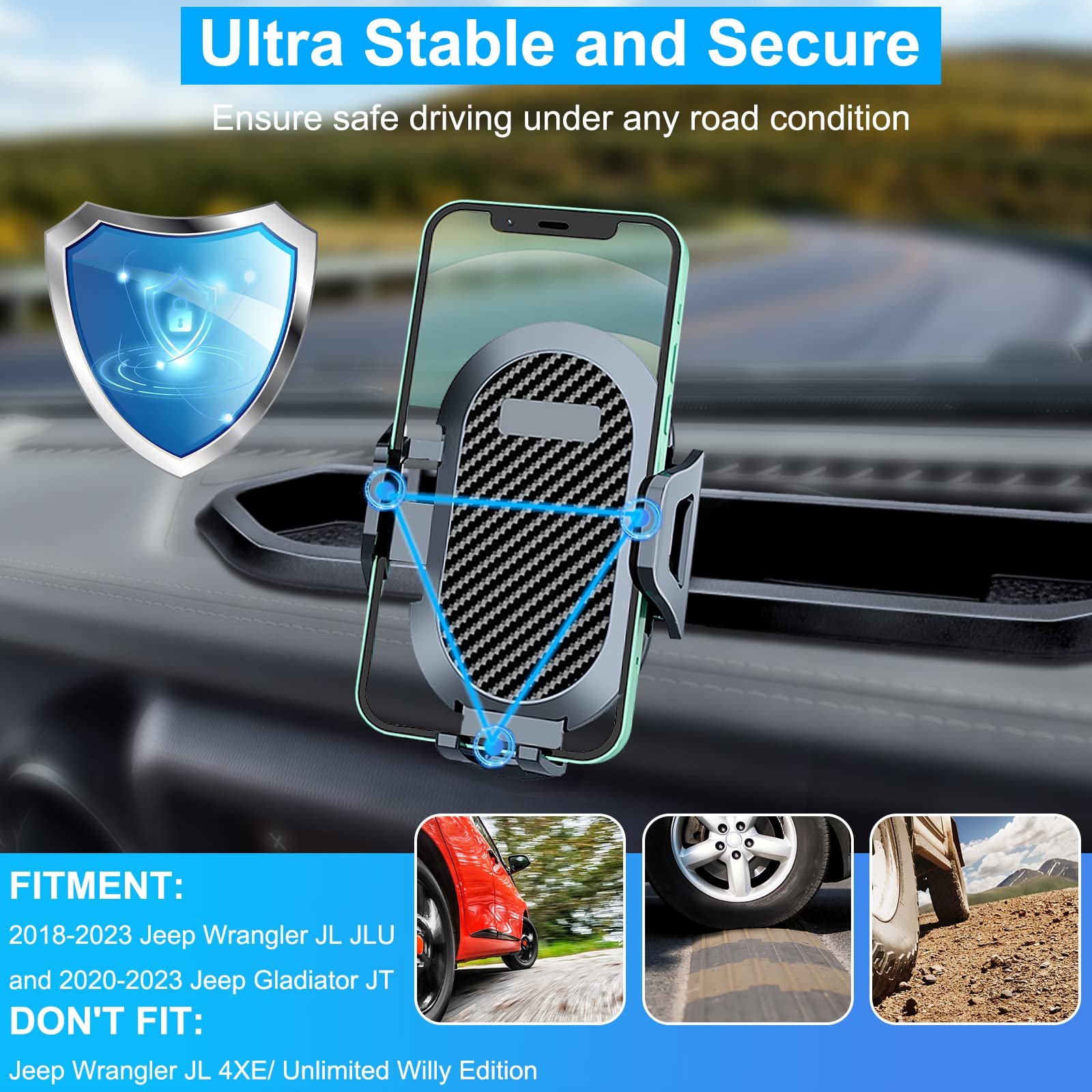 Diamooky Phone Mount For 2018-2023 Jeep Wrangler Jl Jlu And 2020 2021 2022 2023 Gladiator Jt Dash Multi-Mount Phone Holder W/Storage Tray Accessories, Not For Wrangler 4Xe