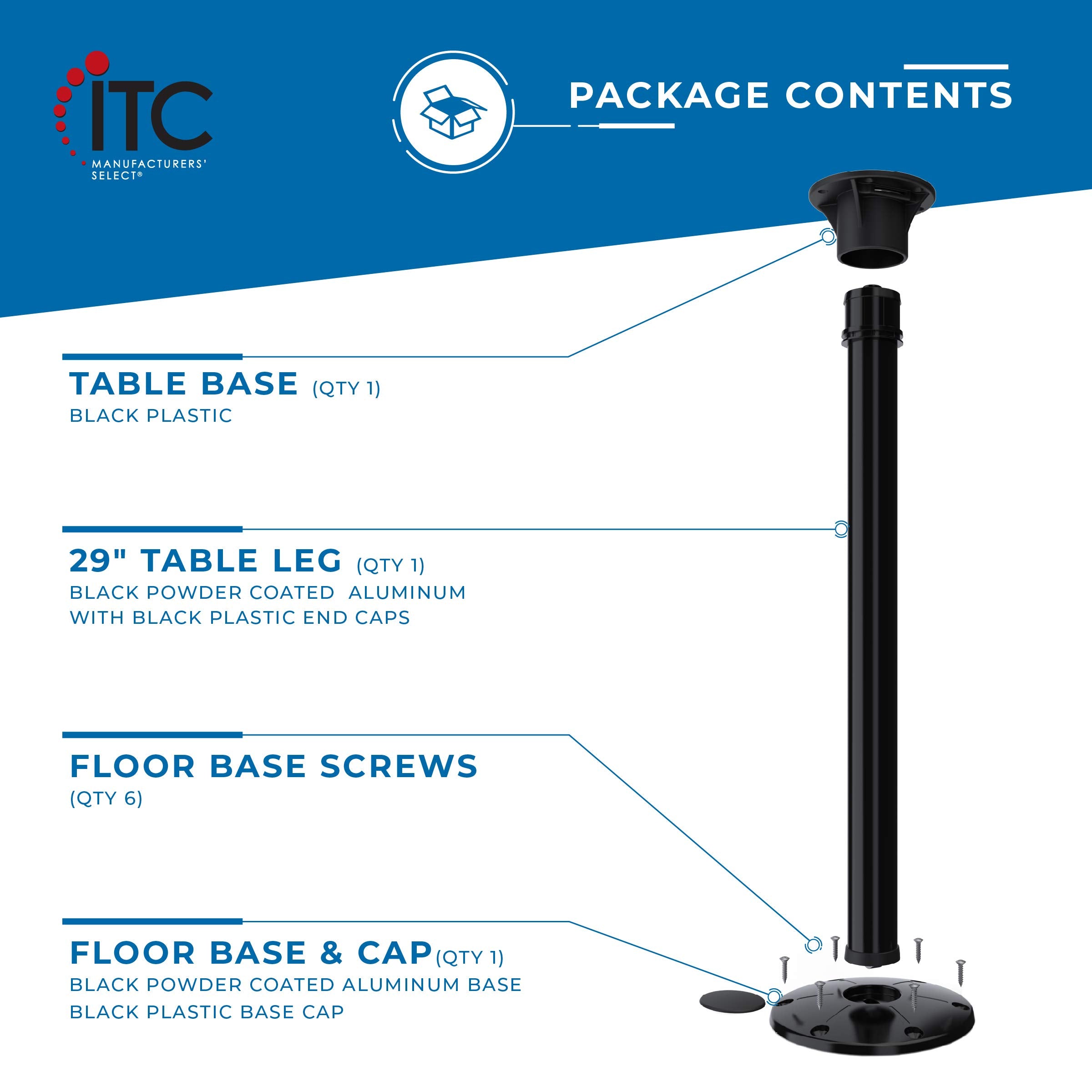Manufacturers' Select Itc Redwood Table Leg System For Rv Or Boat (Black, 29'') Tl5000-B-29 (B07Vrfz393)