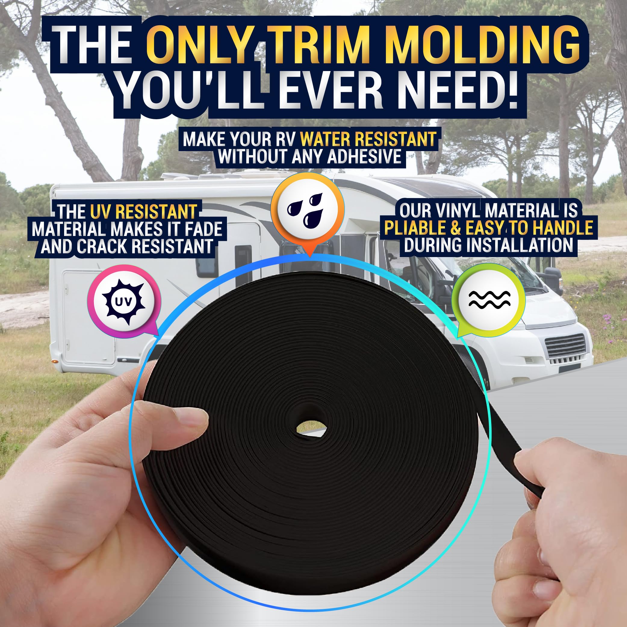 LATCH.IT Trim Molding Insert 7/8'' (Black) | 100 RV Molding Exterior | UV-Resistant | Ultra-Durable Vinyl RV Trim | Weatherproof