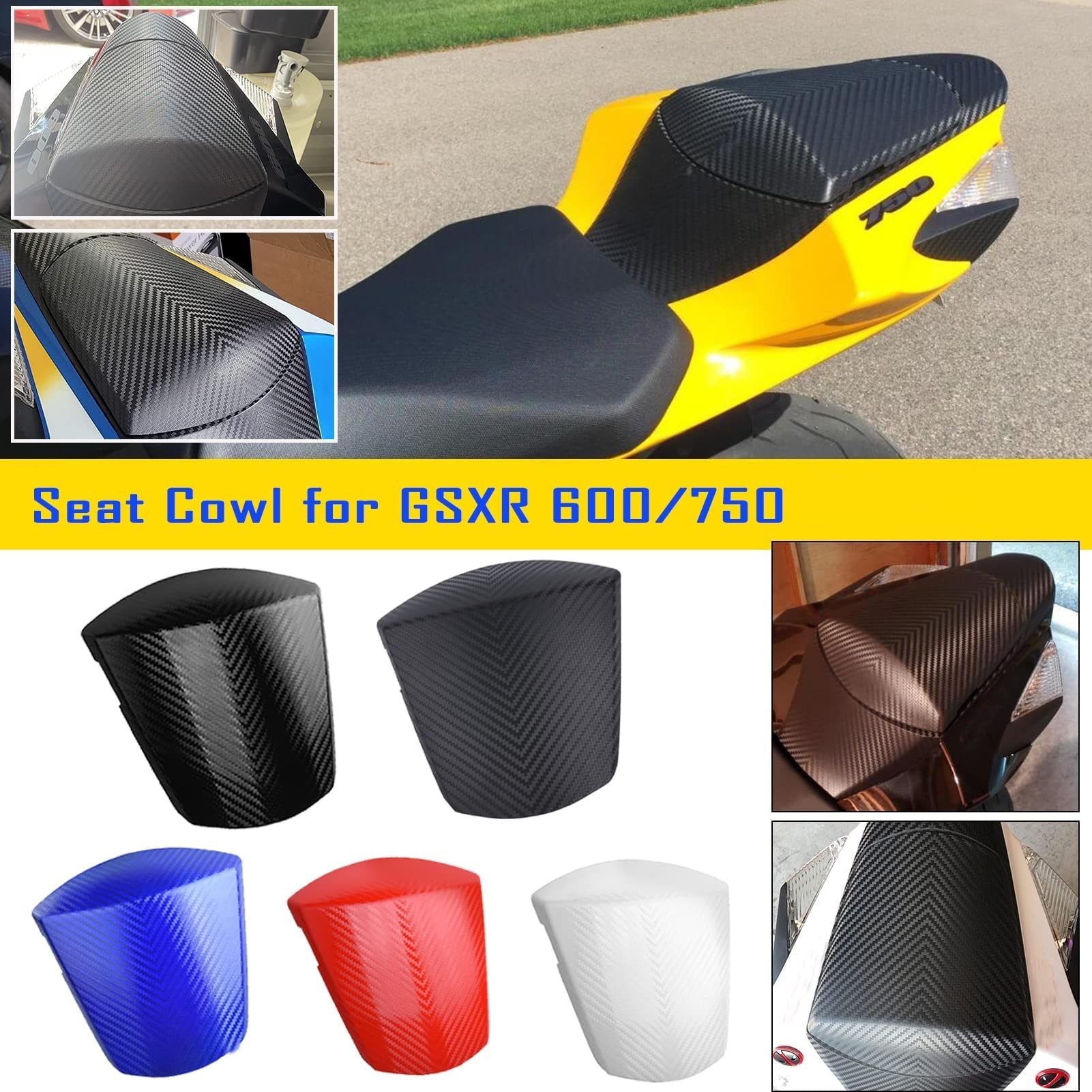 Motorcycle Carbon Pattern Rear Passenger Pillion Solo Fairing Tail Cover Rear Seat Cowl for Su.zuki GSXR600 GSXR750 GSXR GSX-R 6