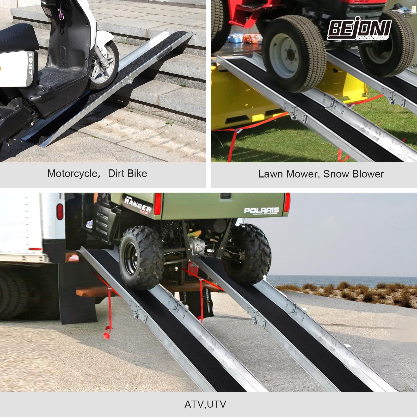 BEJONI 70.8'' L x 9'' W Folding Loading Ramp, 600 Lbs Capacity, Portable Mower Ramp with Handle, Tailgate Ramp with Non-Skid Sur