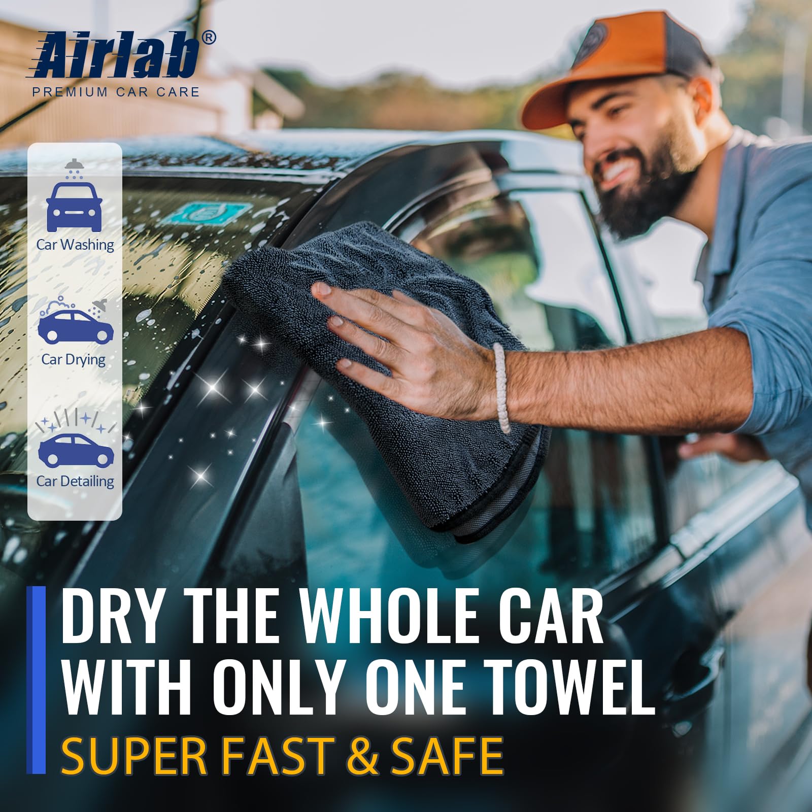 Airlab Microfiber Towels For Cars Drying Extra Large Super Absorbent Cleaning Cloth Auto Detailing Ultra Soft, Lint-Free, Streak-Free 600Gsm, 24'' X 35'', 1 Pack