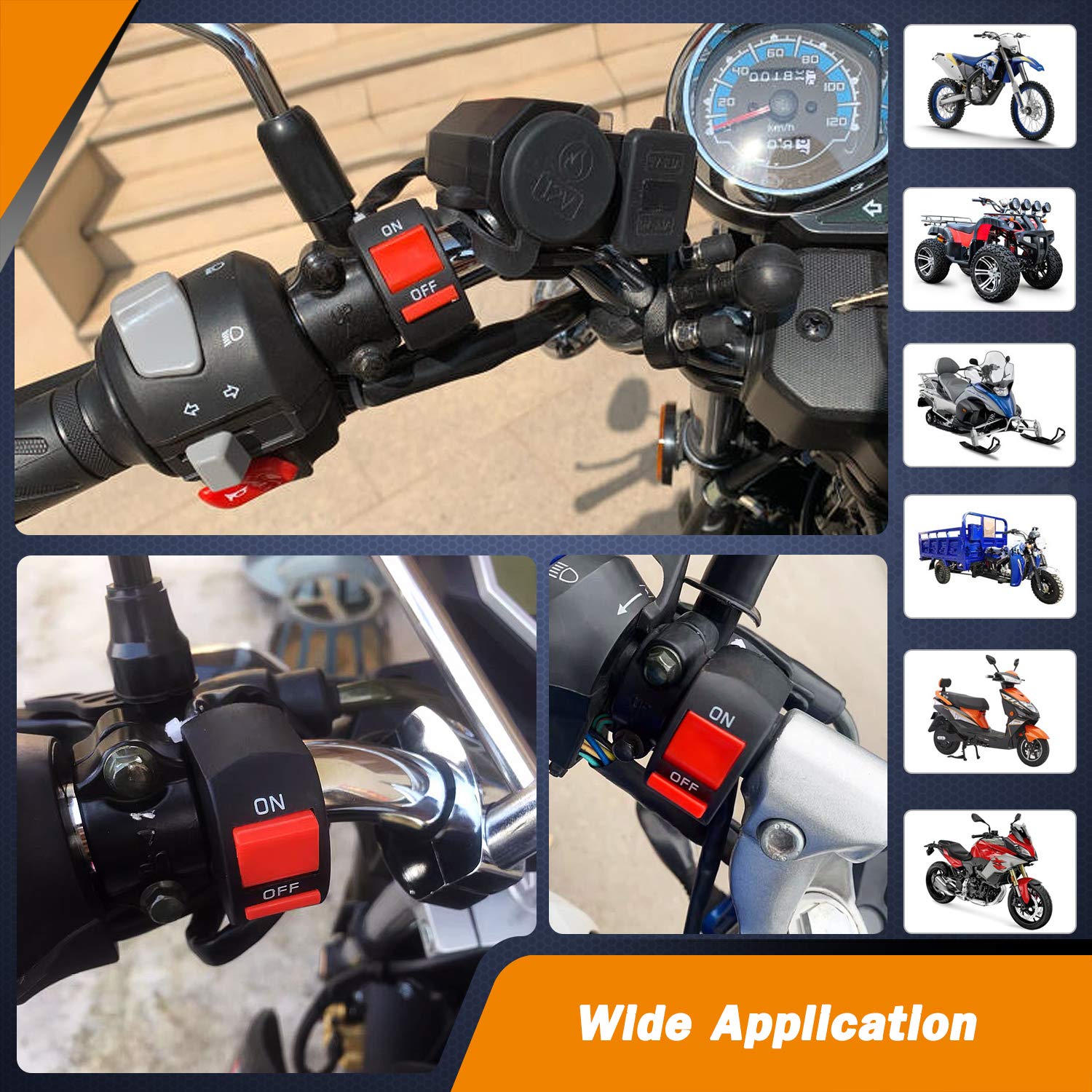 Motorcycle Handlebar Switch On Off Toggle Switch with Push Button for U5 U7 U2 Motorcycles Scooter Electrombile Motorbike-7/8inc