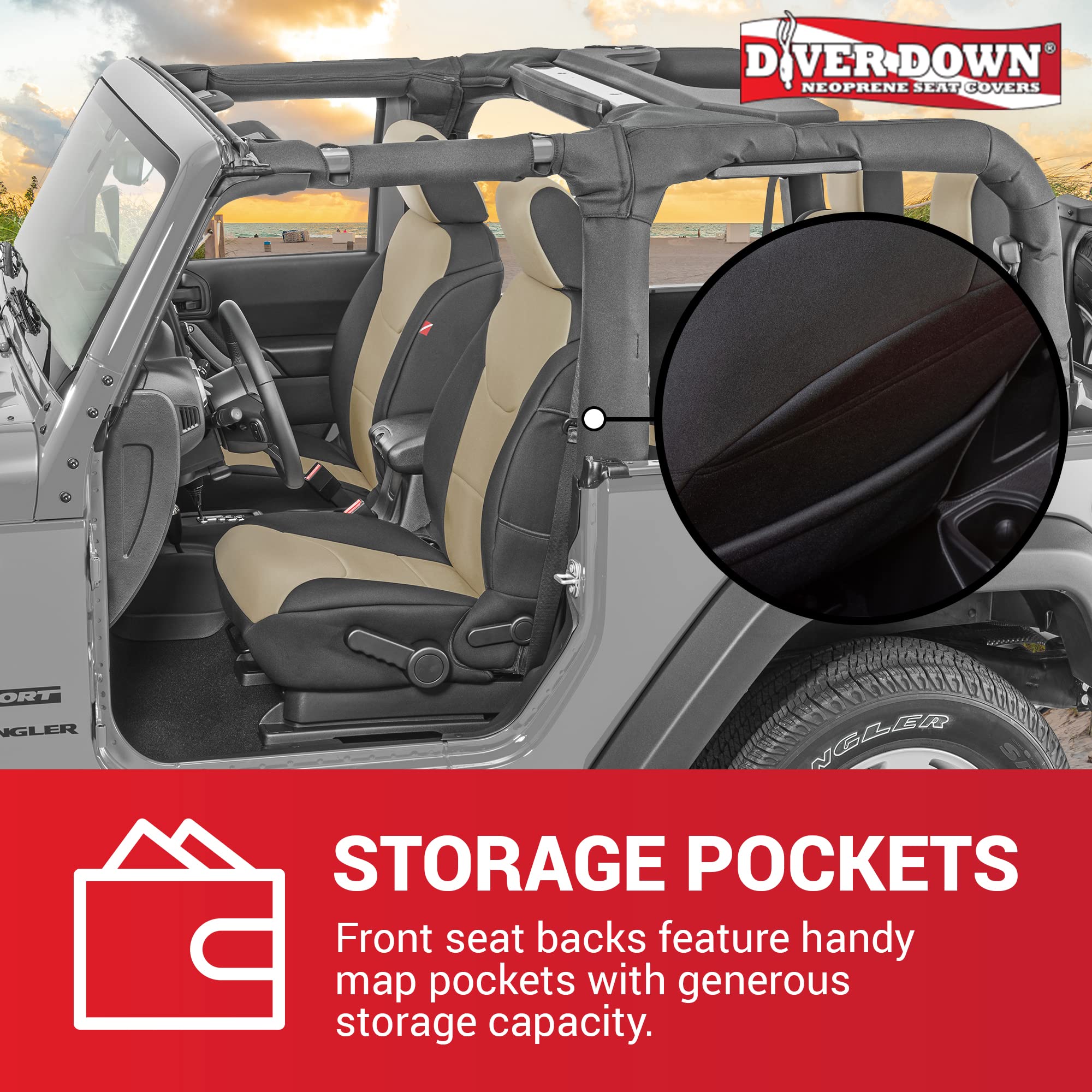 Diver Down Neoprene Seat Cover Set - Fits Jeep Jk 2007-2018 Wrangler - Front And Back Seat Set - Waterproof Custom Fit Seat Cove