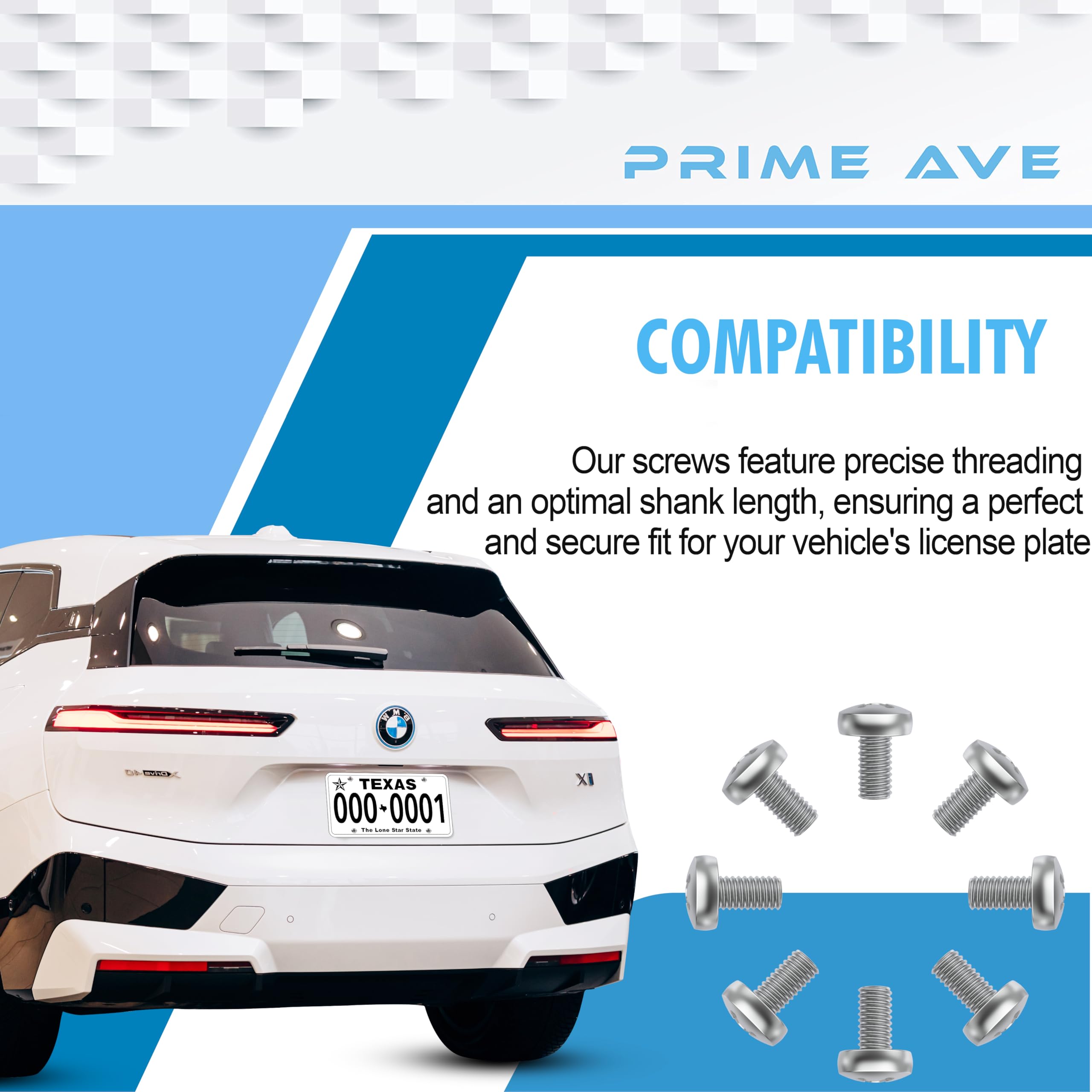 Prime Ave Stainless Steel License Plate Screws For License Plates, Frames, Covers - Front/Rear Rust Proof Car Tag Screws - Licence Plate Screw Set Compatible With Bmw (Pack Of 8)