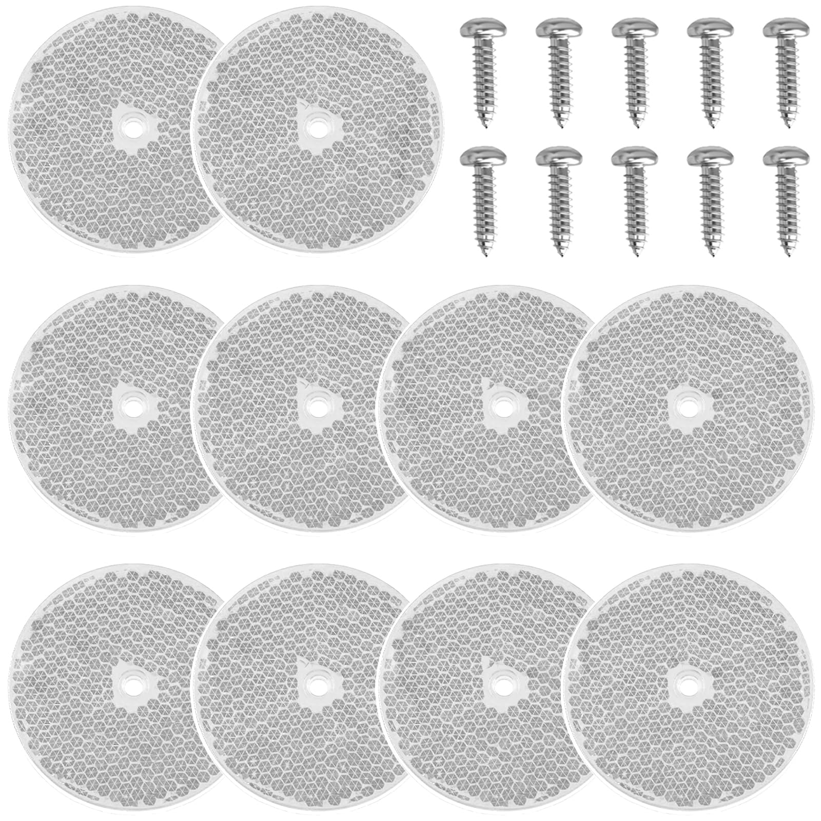 Smseace 10Pack White Round Reflectors With 10Pcs Stainless Steel Screw Used For Mailboxes,Driveway,Tunnels,Post,Cars,Trailer Ref
