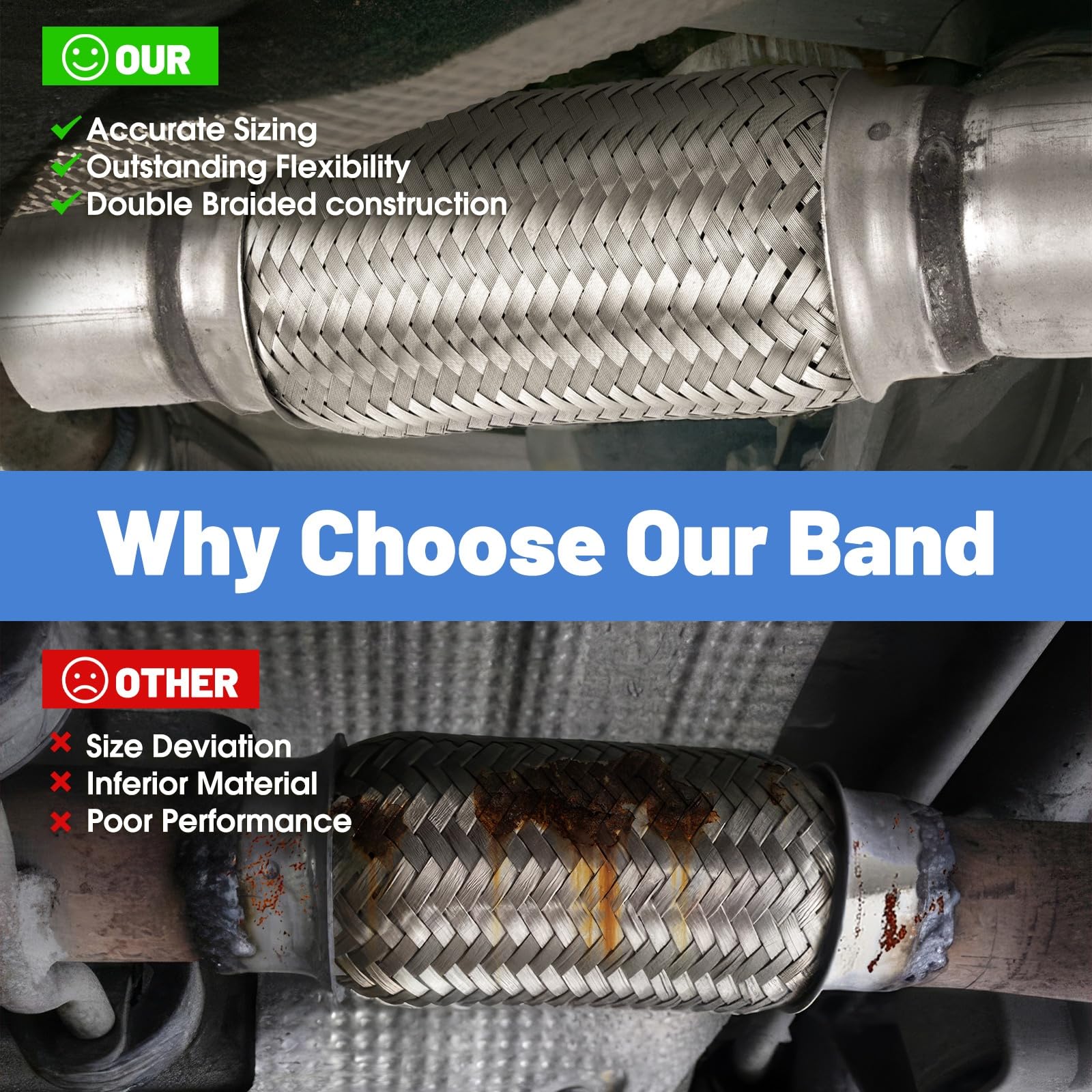 Rp Remarkable Power, Rk7518 Exhaust Flex Pipe 2.5'' X 10'' Heavy Duty Stainless Steel 10''Ol