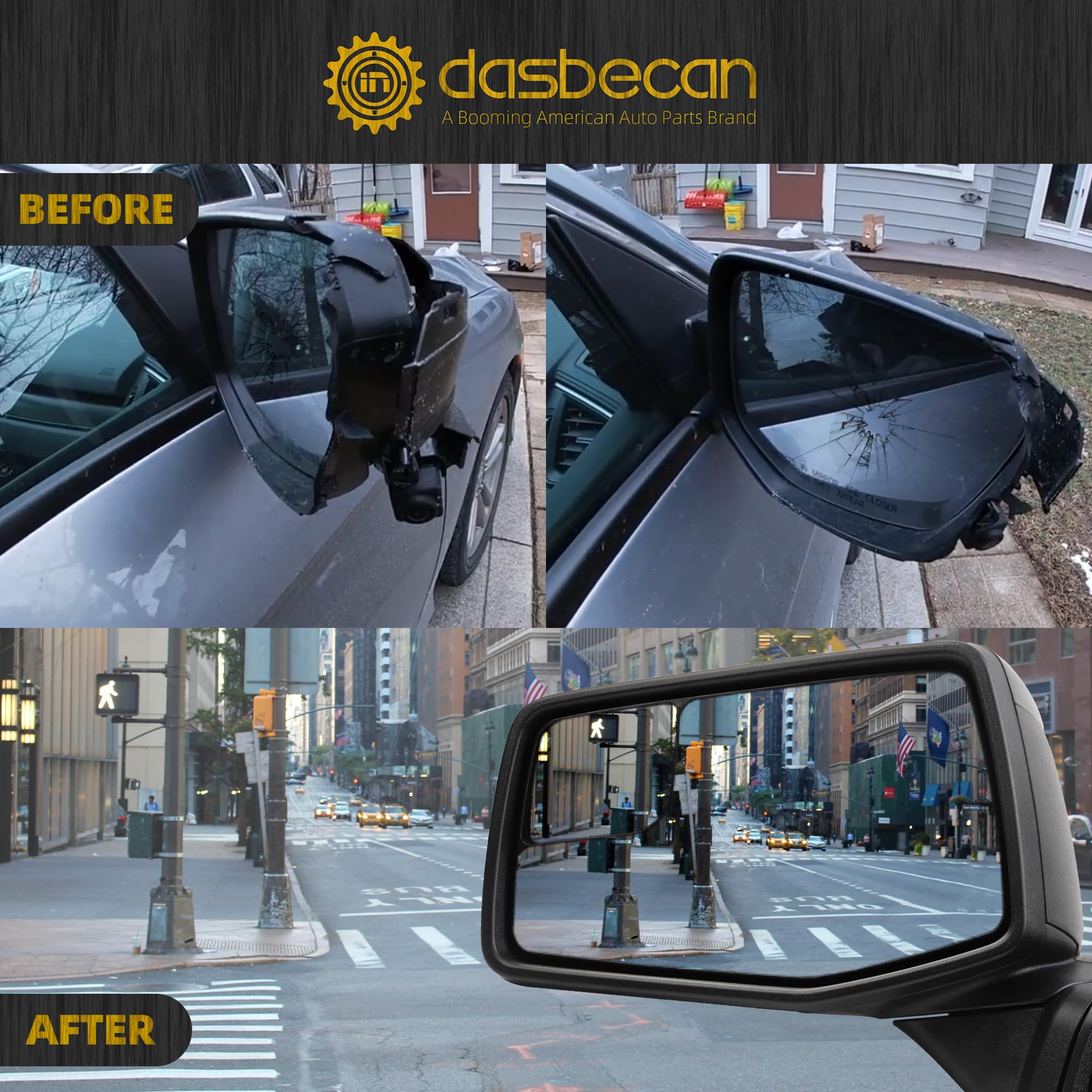 Dasbecan Left Driver Side Mirror Compatible with 2019-2024 Chevy Silverado 1500 with Power Heated/Blind Spot/Manual folding Glos