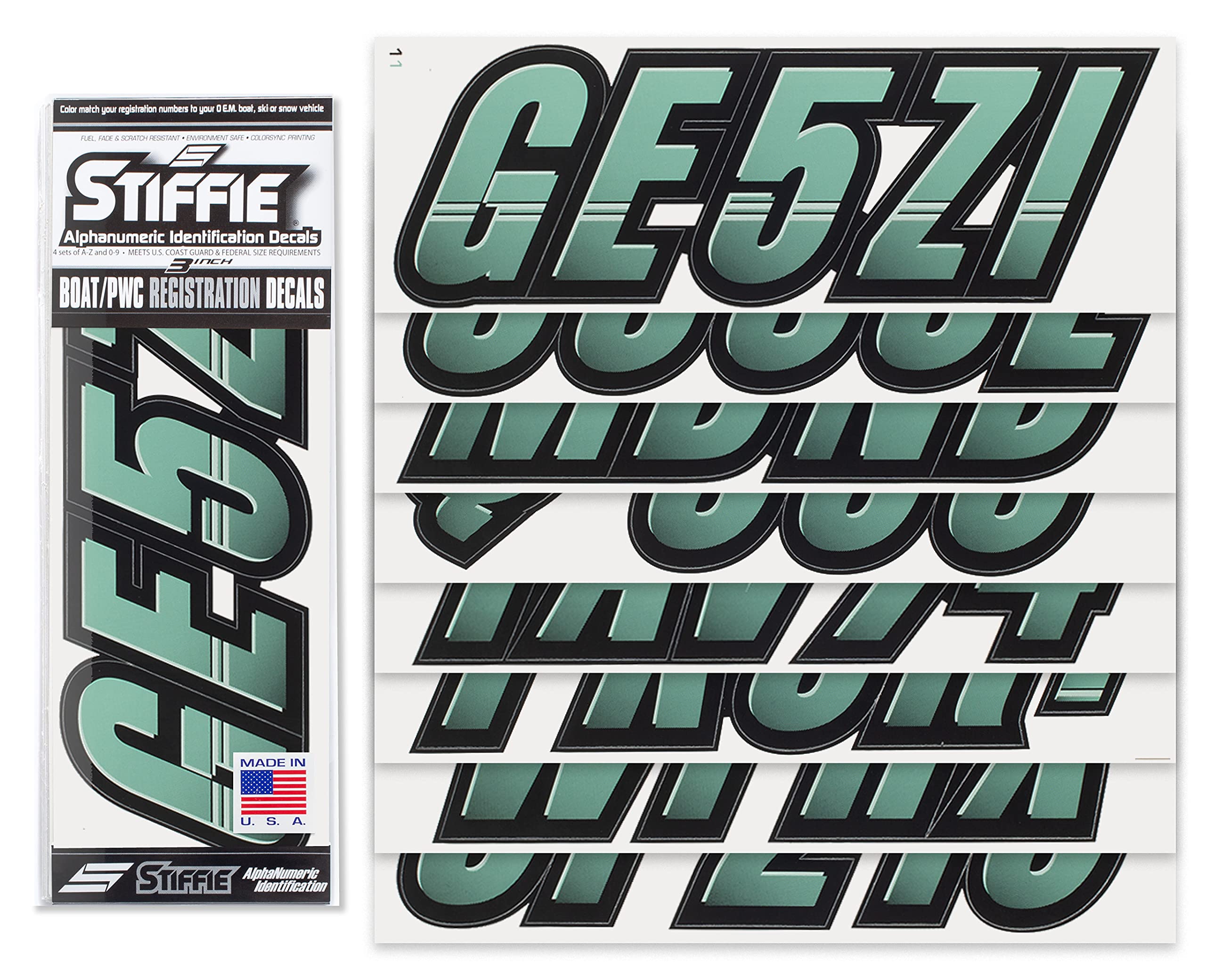 Stiffie Techtron Cozumel/Black 3 '' Boat & Pwc Registration Decals  Numbers Letters Stickers