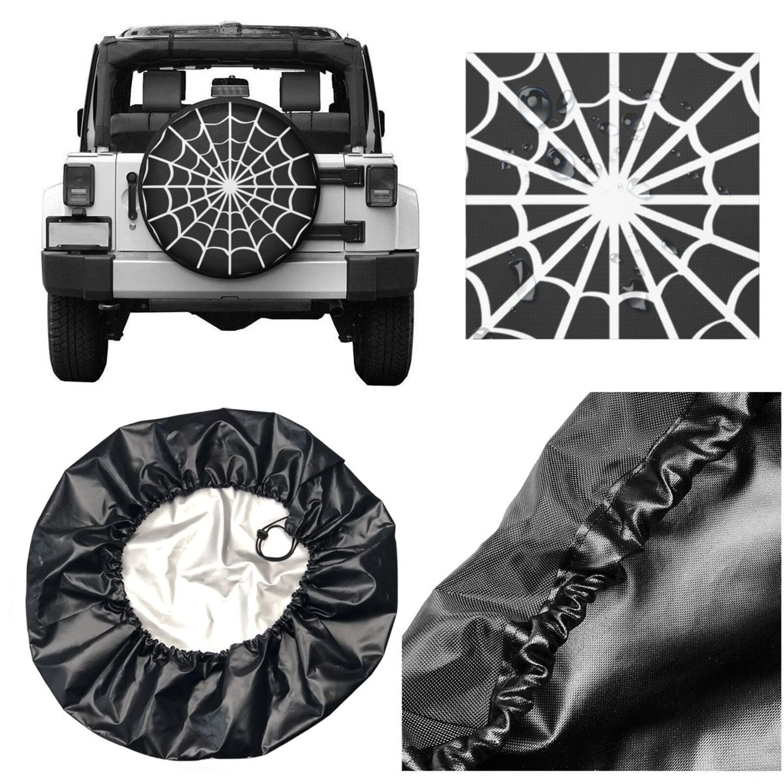 Spider Web Black Spare Tire Cover Waterproof Dust-Proof Tire Wheel Covers Weatherproof Wheel Tire Protector UV Sun Protection Ty