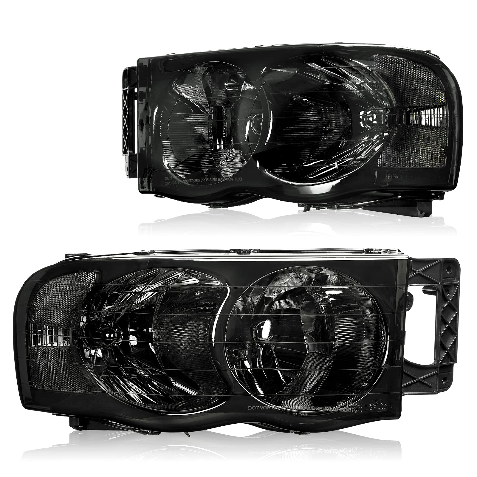 Dwvo Headlights Assembly Compatible With 2002 2003 2004 2005 Dodge Ram 1500 2500 3500 Pickup Headlamp Replacement Smoke Lens Cle
