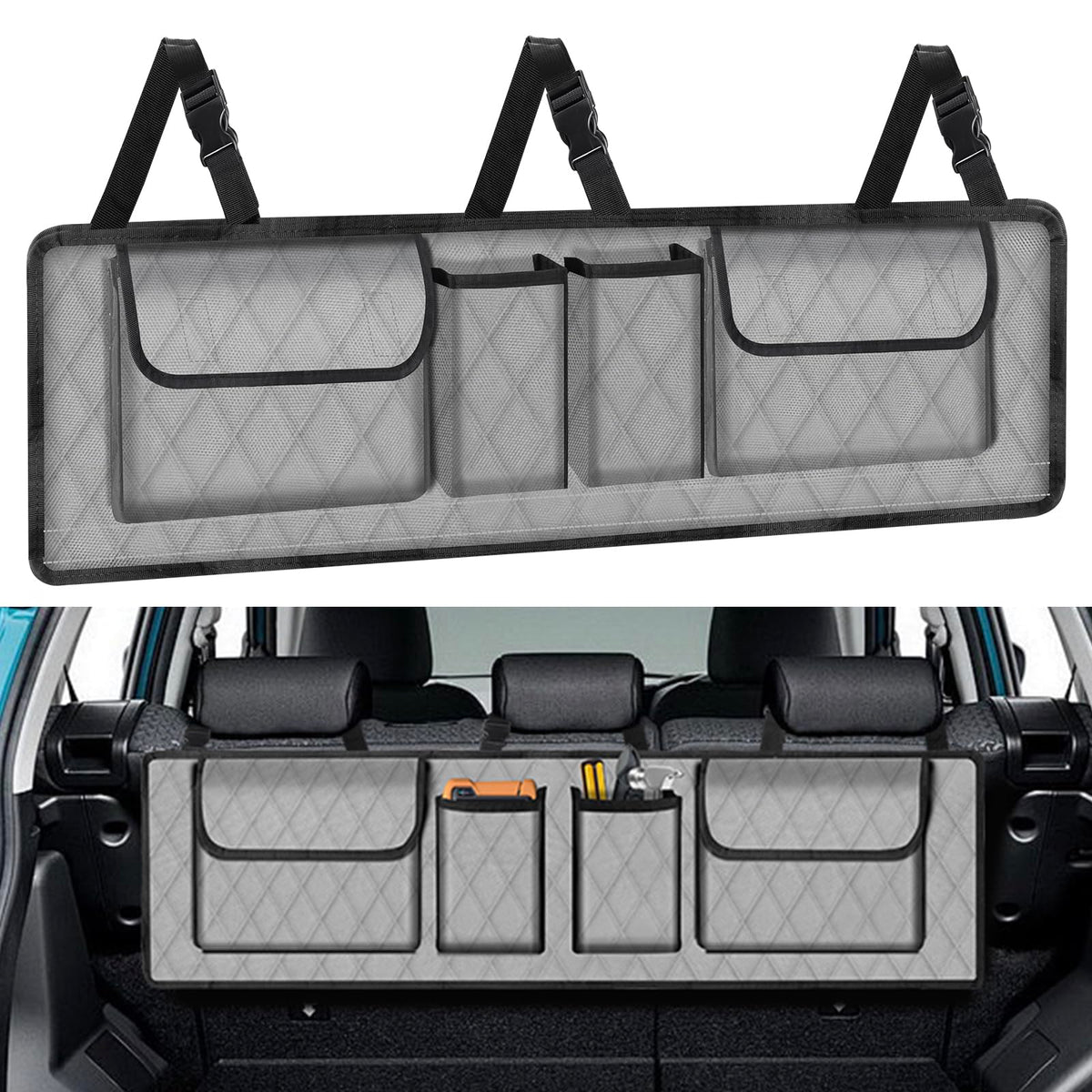 Femuar Large Capacity Car Trunk Organizer - 41''X10'', Hanging Storage With Lids For Suv/Mpv/Truck