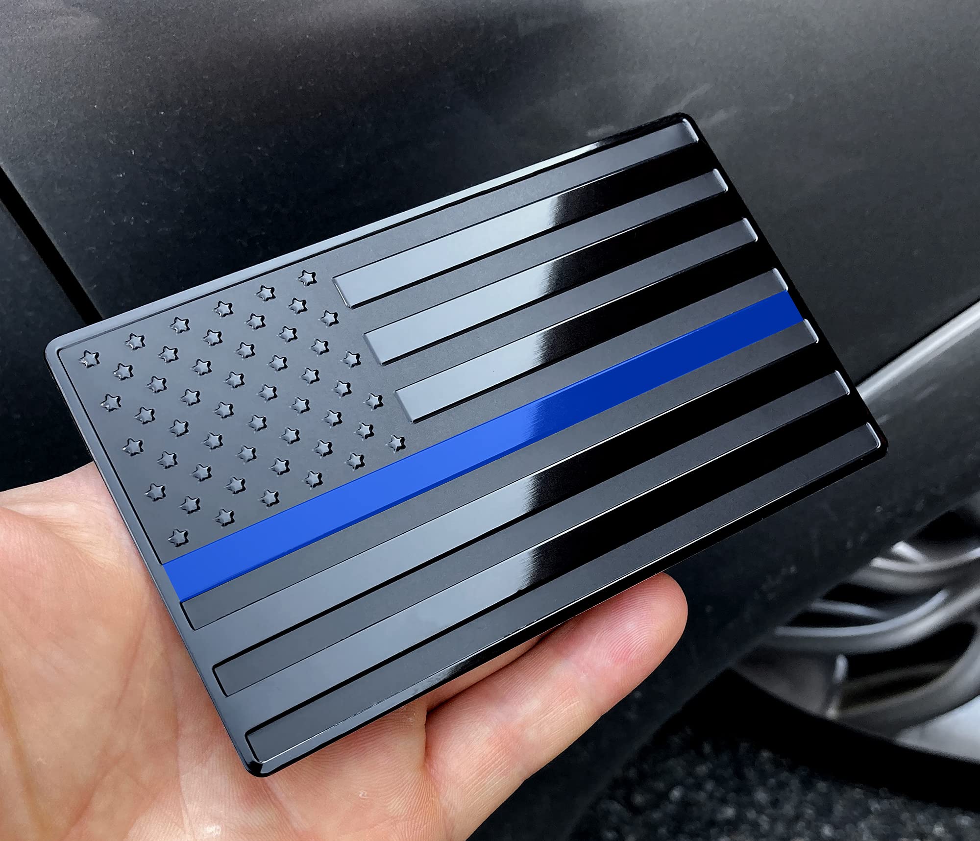 Lfparts Usa Embossed Stainless Steel Metal Flag For Cars, Trucks Show Support Of Police And Law Enforcement Officers Black With