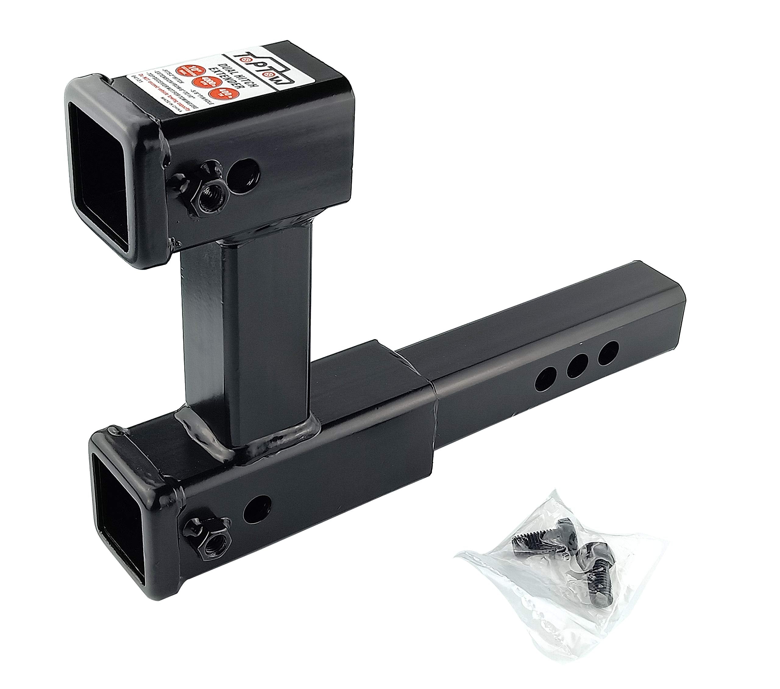 Toptow 64131 Dual Hitch Extension, 2 Inch Towing Receivers, Extends Adjustable Length, 4,000Lbs