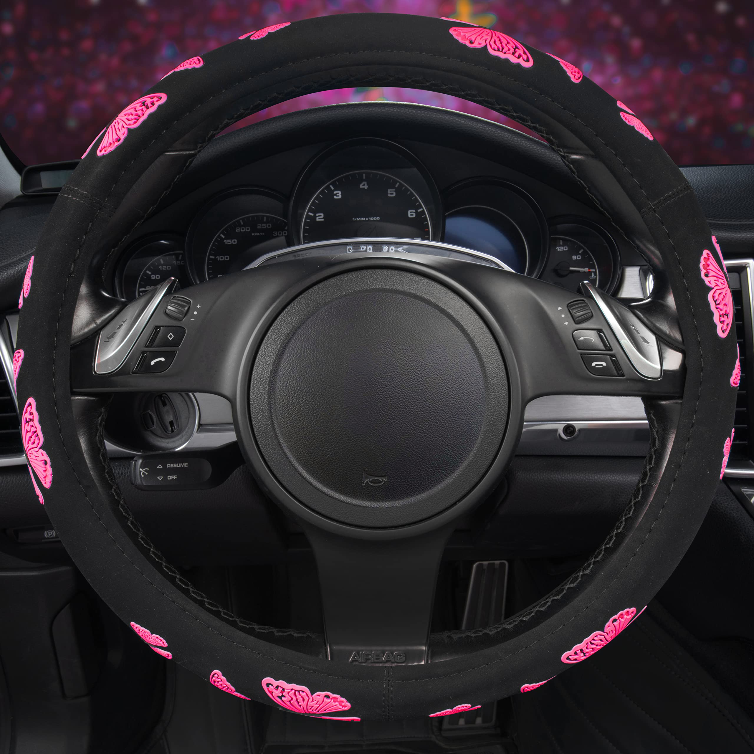 CAR PASS Hot Pink Butterfly Steering Wheel Cover - Universal Fit for SUVs, Trucks, Sedans & Cars - Cute Girly Accessory for Women