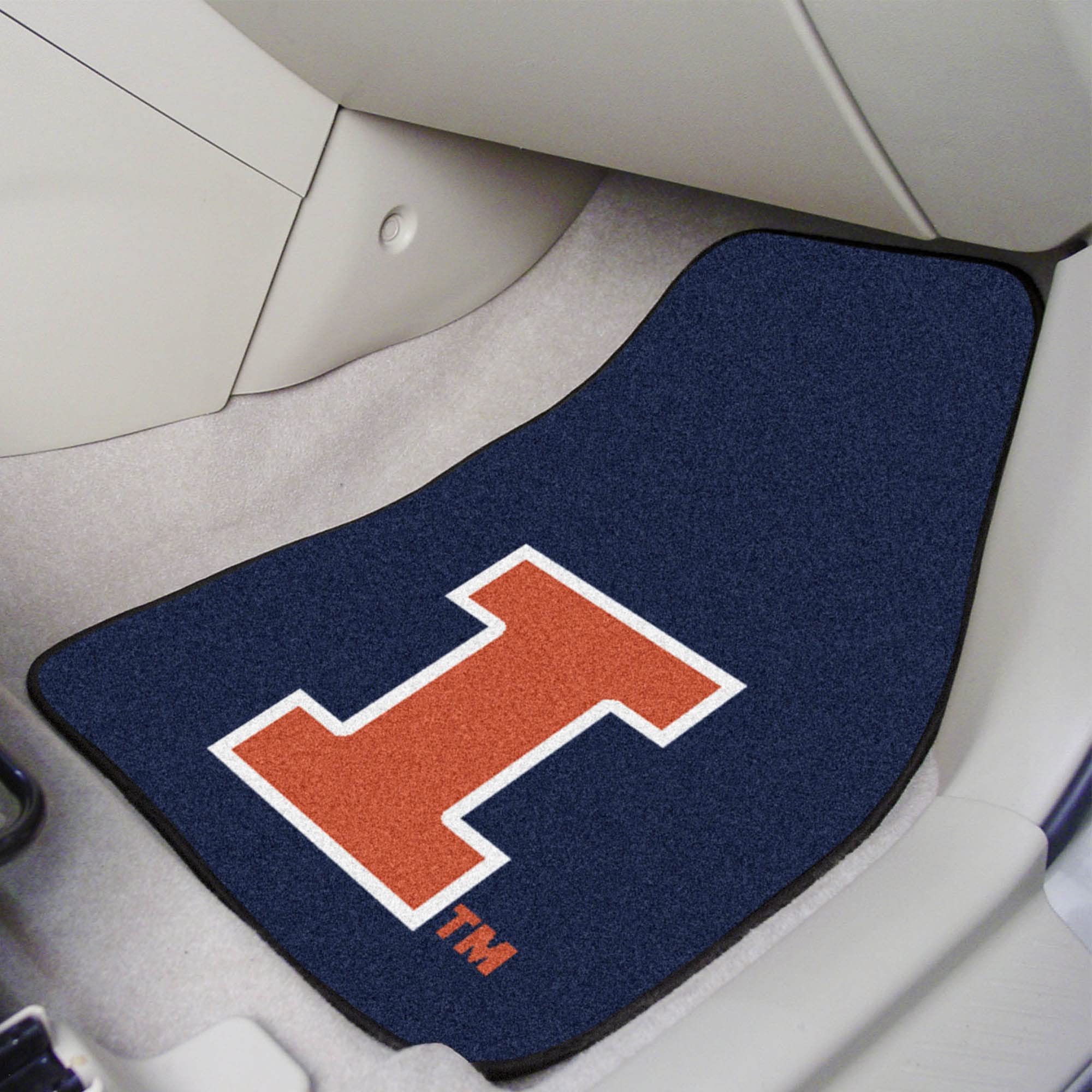 Fanmats 5448 Illinois Illini Front 2-Piece Team Logo Carpet Car Mat Set, Front Row Automotive Floor Mats, Non-Slip Backing, Team