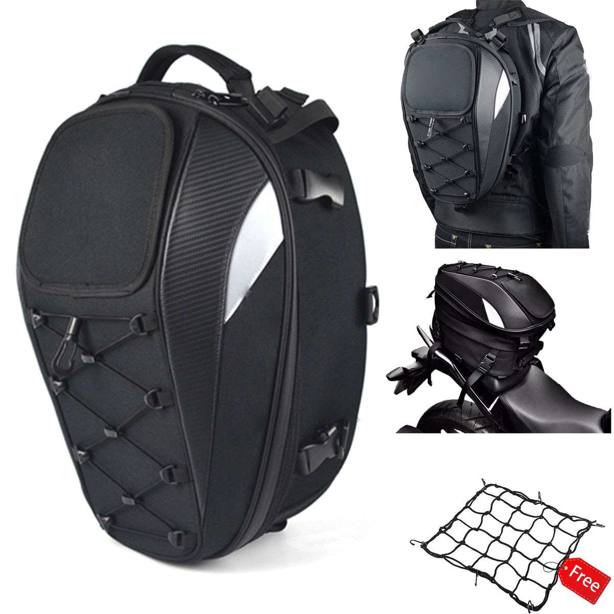Mihunter Motorcycle Tail Bag,Seat Bag,Dual Use Motorcycle Waterproof Helmet Bag For Motorbike - With One Extra Motorcycle Cargo