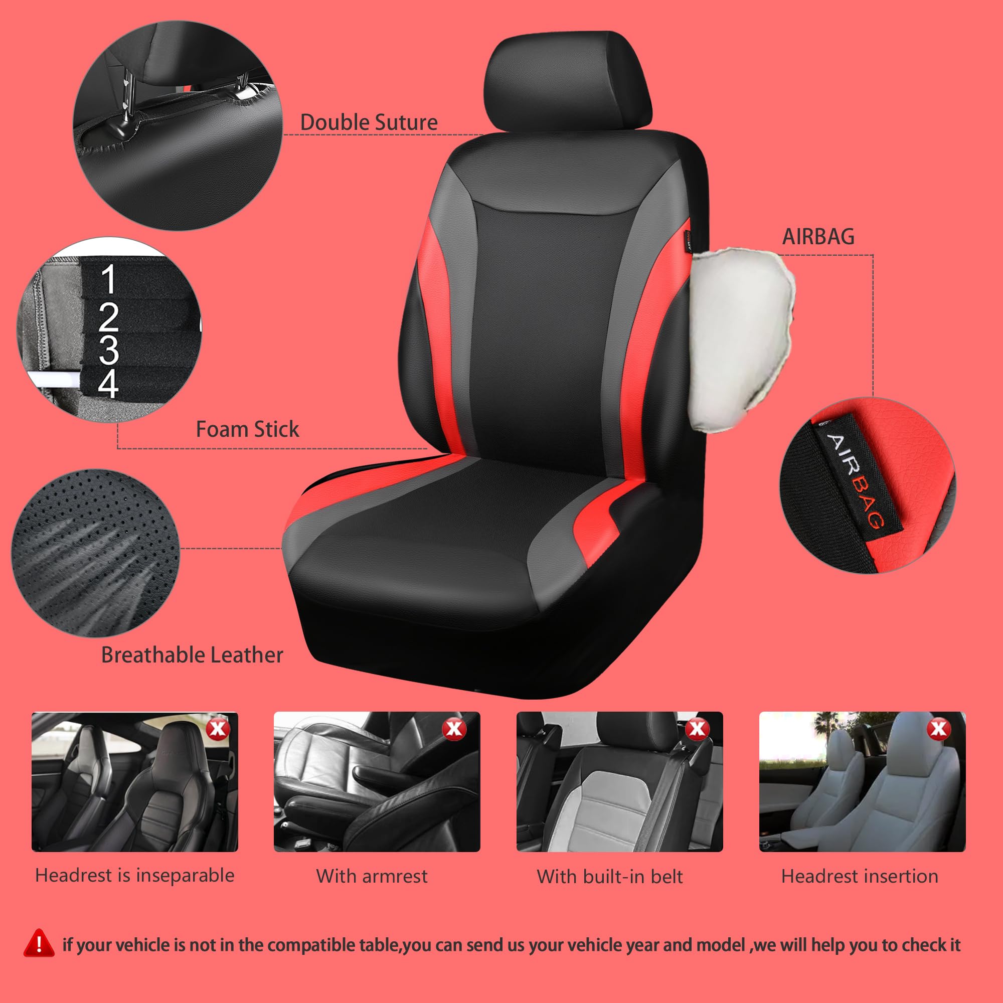 Car Pass Leather Car Seat Covers Full Set,Waterproof Automotive Seat Covers For Cars Suv Sedan Truck,Airbag Compatible,5Mm Compo