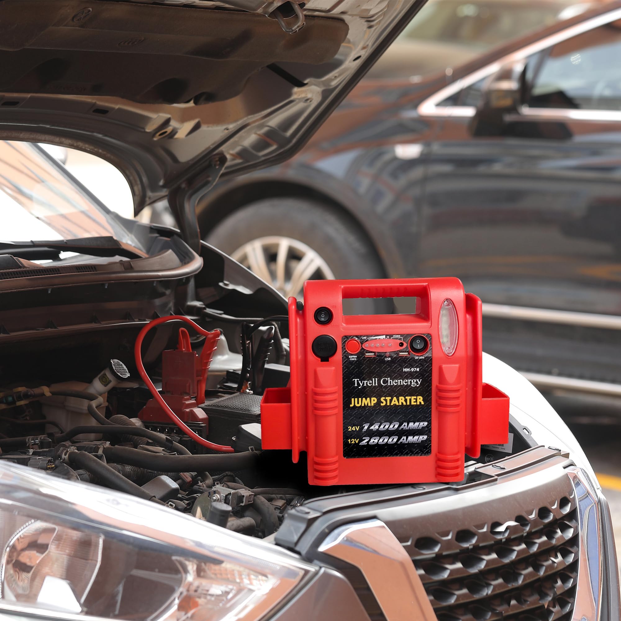 Tyrell Chenergy 12V/24V Jump Starter,2800/1400 Peak Amp,Truck Battery Booster Pack, And Pure Copper Jumper Cables,Heavy Duty Jum