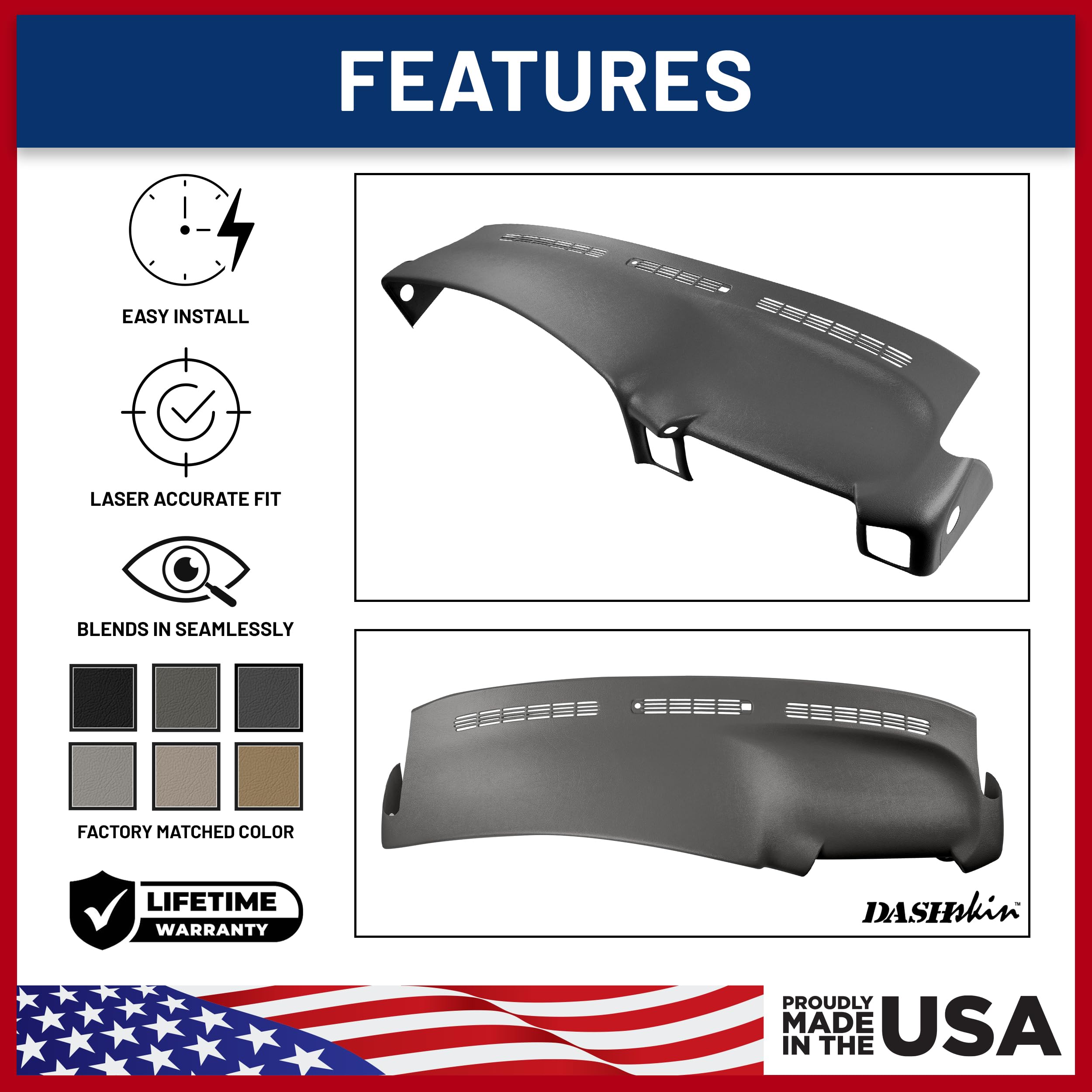 Dashskin Molded Dash Cover Cap Compatible With 2000-2006 Tahoe Suburban Yukon Avalanche & 1999-2006 Silverado Sierra In Dark Pew