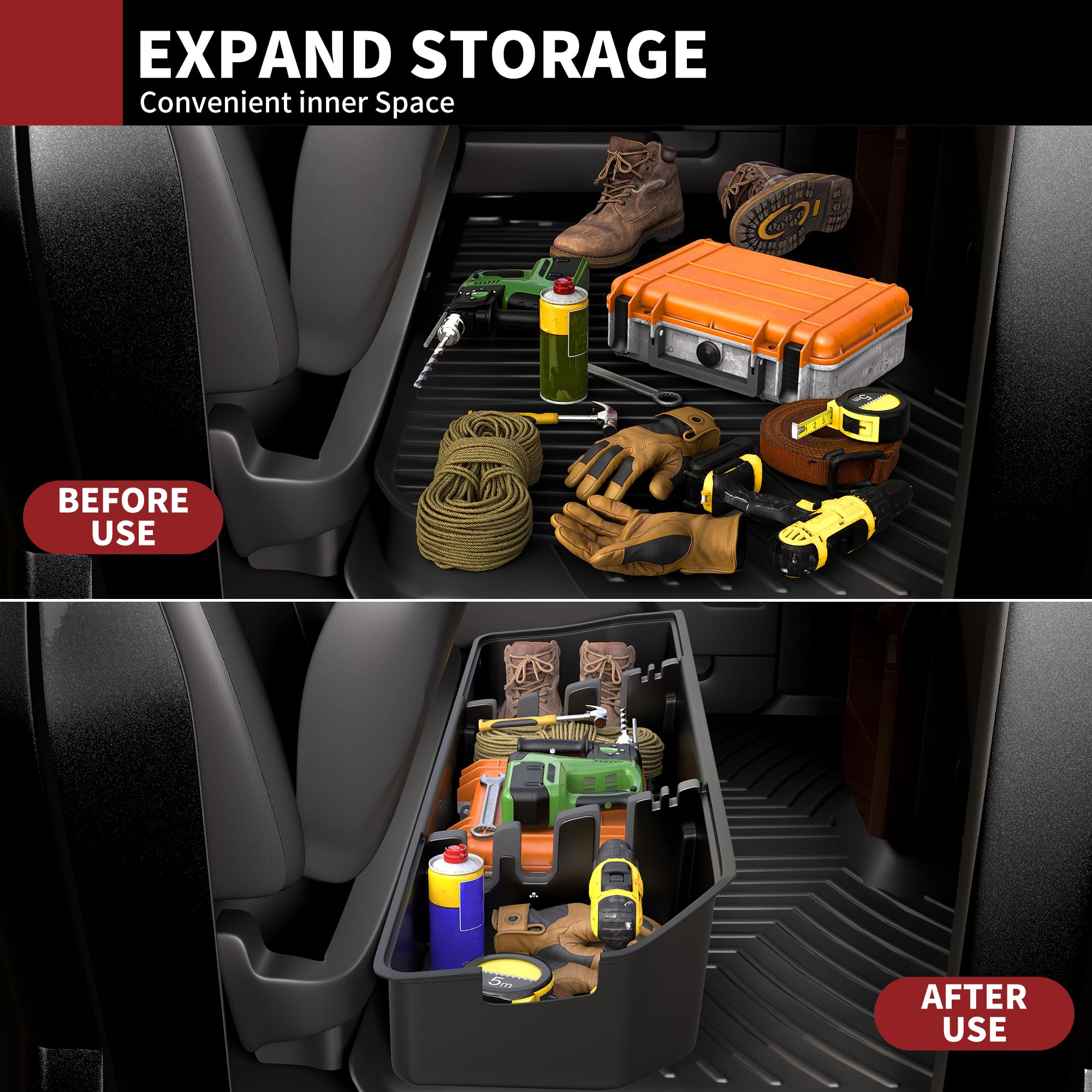 Yitamotor Rear Under Seat Storage Fit Ford 2015-2024 F150 & 2017-2024 Super Duty Supercrew/Crew Cab, Upgraded Truck Organizer Un