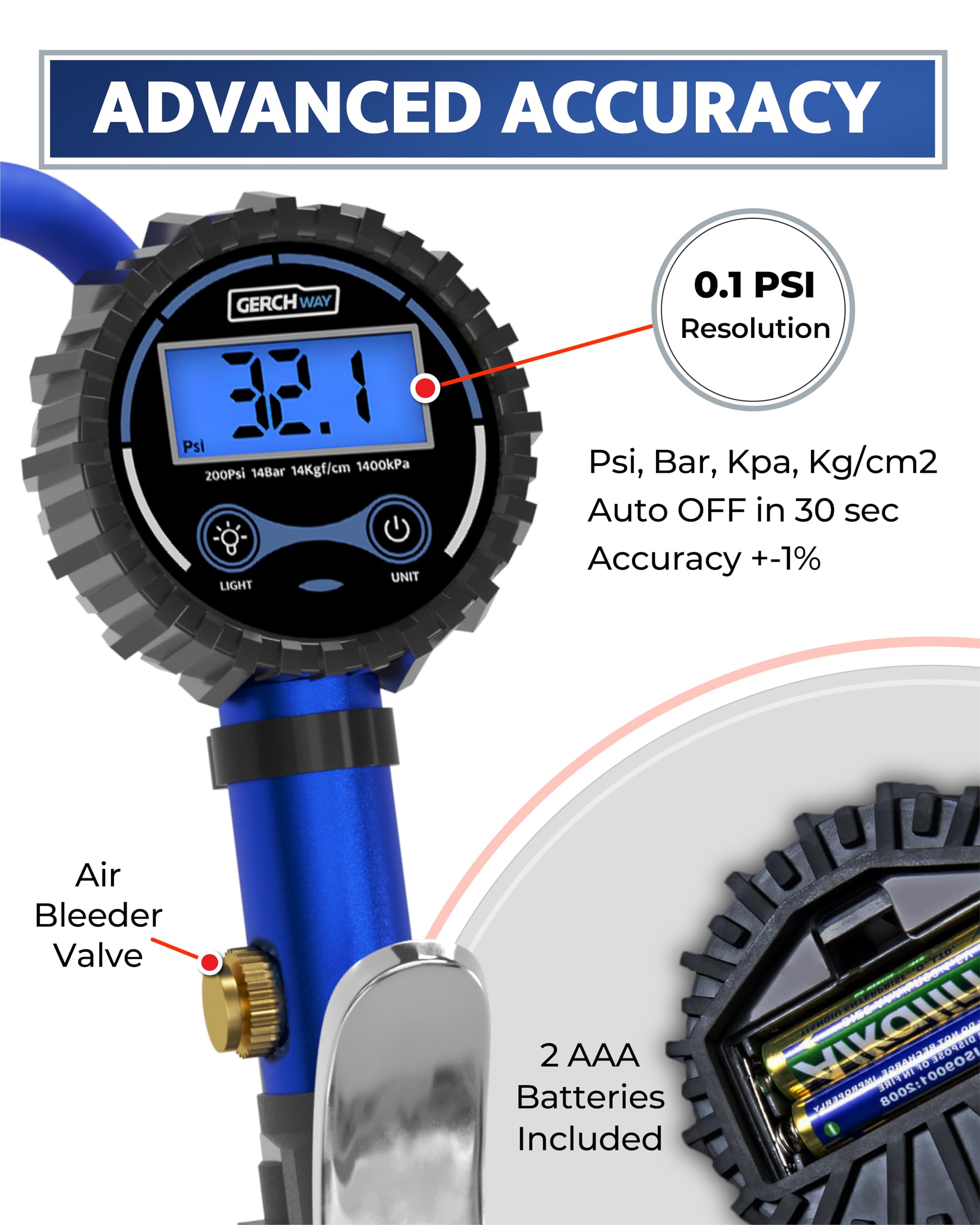 Digital Tire Pressure Gauge With Inflator, Improved Leaks Protection, 200Psi Air Chuck With Pressure Gauge And Air Compressor Ac
