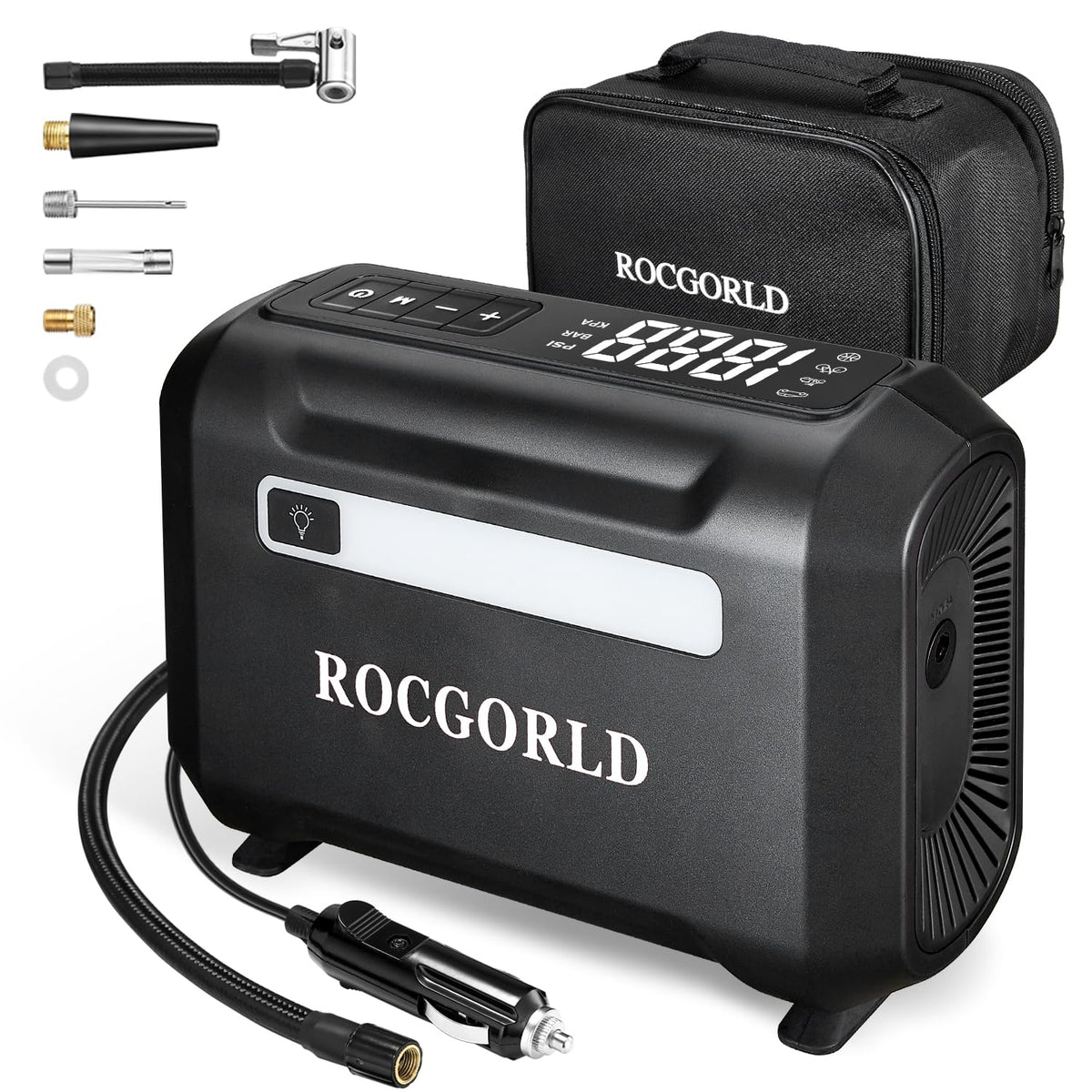 Rocgorld R7 Tire Inflator Portable Air Compressor, 12V Dc Car Tire Air Pump With Auto Shut-Off Function, 150 Psi 3X Faster Infla