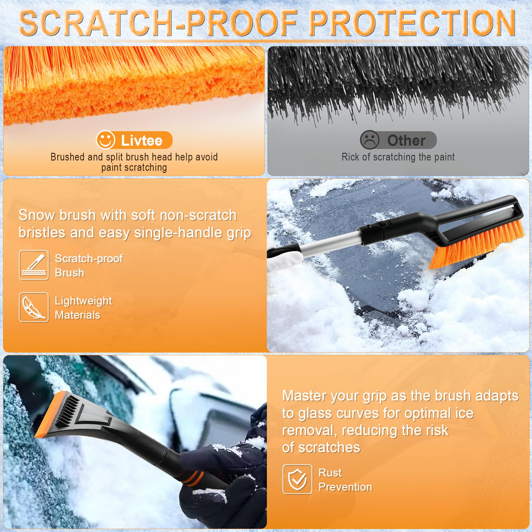 Livtee Ice Scraper And Snow Brush For Car Windshield, 32.5'' Extendable Snow Removal Tool, Automotive Exterior Accessories And W