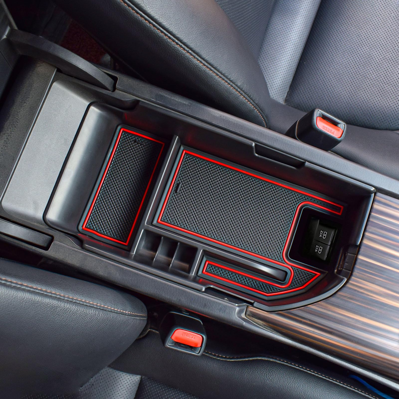 Tacorbo Center Console Organizer Compatible With Camry Xle Xse 2018-2022 2023 And Camry Le Se 2020 2021-22 2023 Insert Tray Accessories, Armrest Secondary Storage Box, Fit Dual Usb Ports, Red Trim