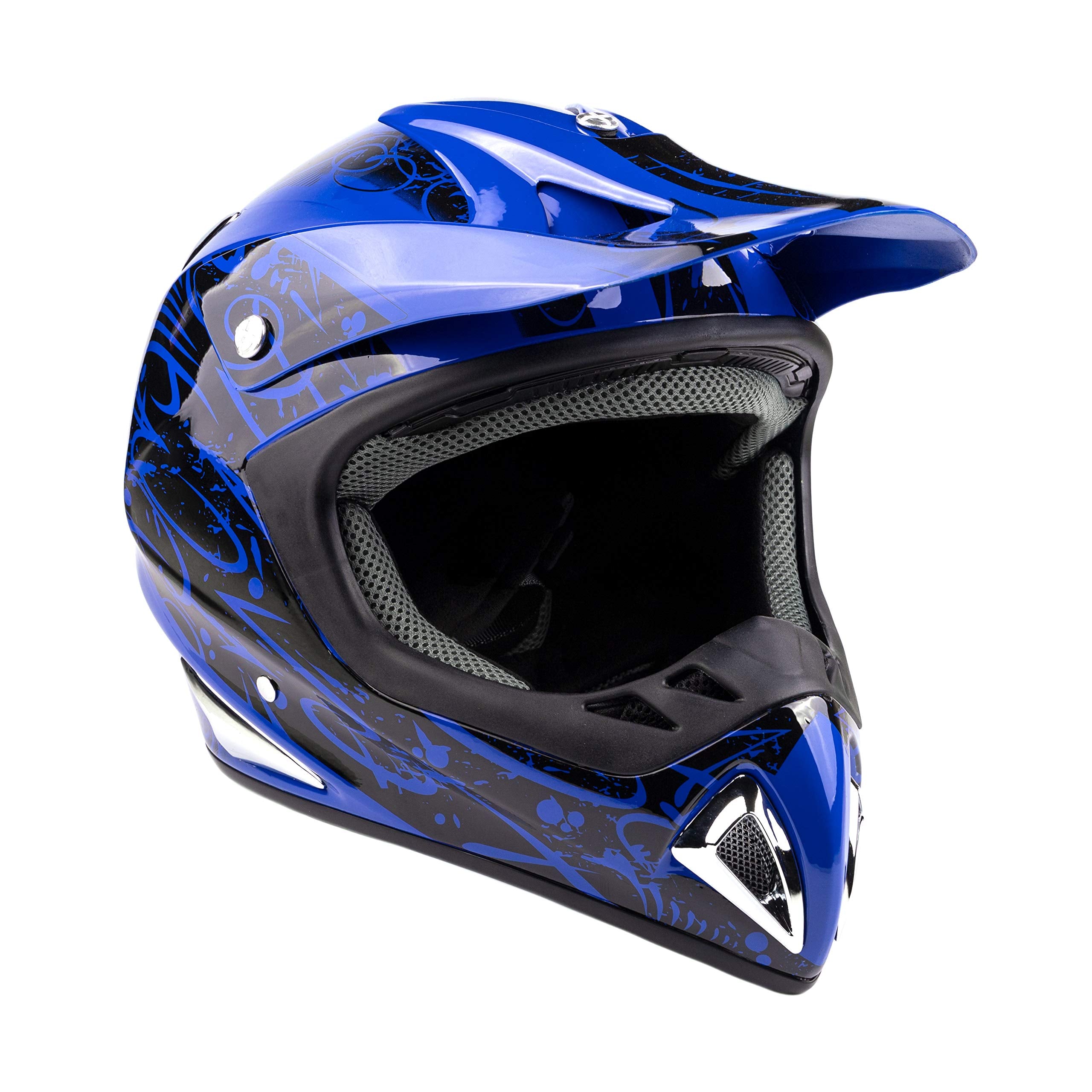 Typhoon Adult Atv Mx Helmet Goggles Gloves Gear Combo Black Blue ( Small )