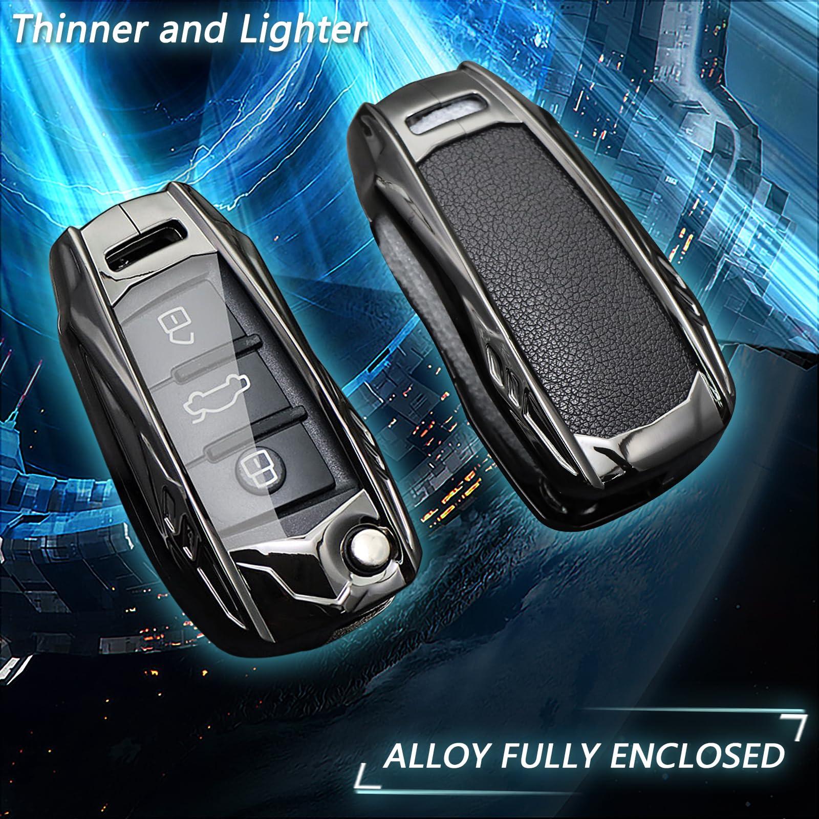 Ocezbiis For Audi Key Fob Cover,Keychain,Zinc Alloy Protection Car Key Case Compatible With A1 A3 Q3 Q7 R8 A6L Tt Tts Smart Remo