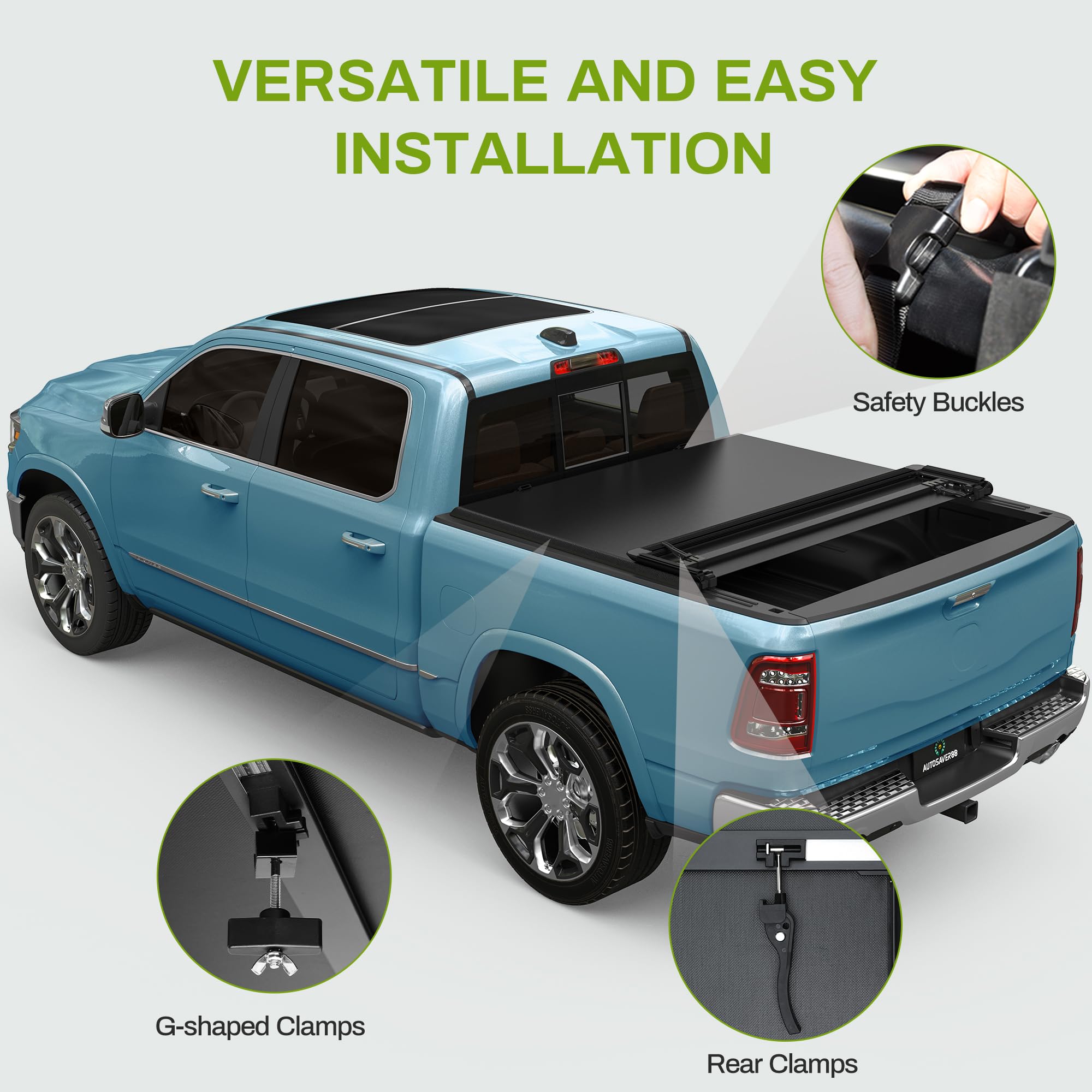 Autosaver88 Soft Quad-Fold Truck Bed Tonneau Cover Fit For 2007-2025 Chevy Silverado/Gmc Sierra 1500 New Body, 2007-2019 Chevy S