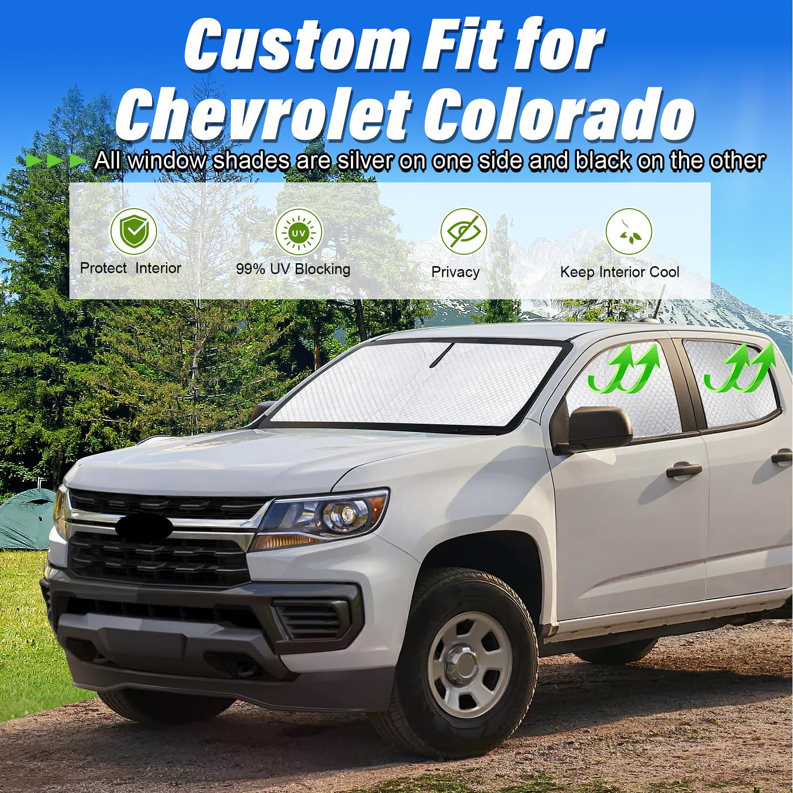 Kmf Windshield Sun Shade Replacement For Chevrolet Colorado Accessories 2015-2022, Side Window Sun Shade Cover Sun Visor Shield