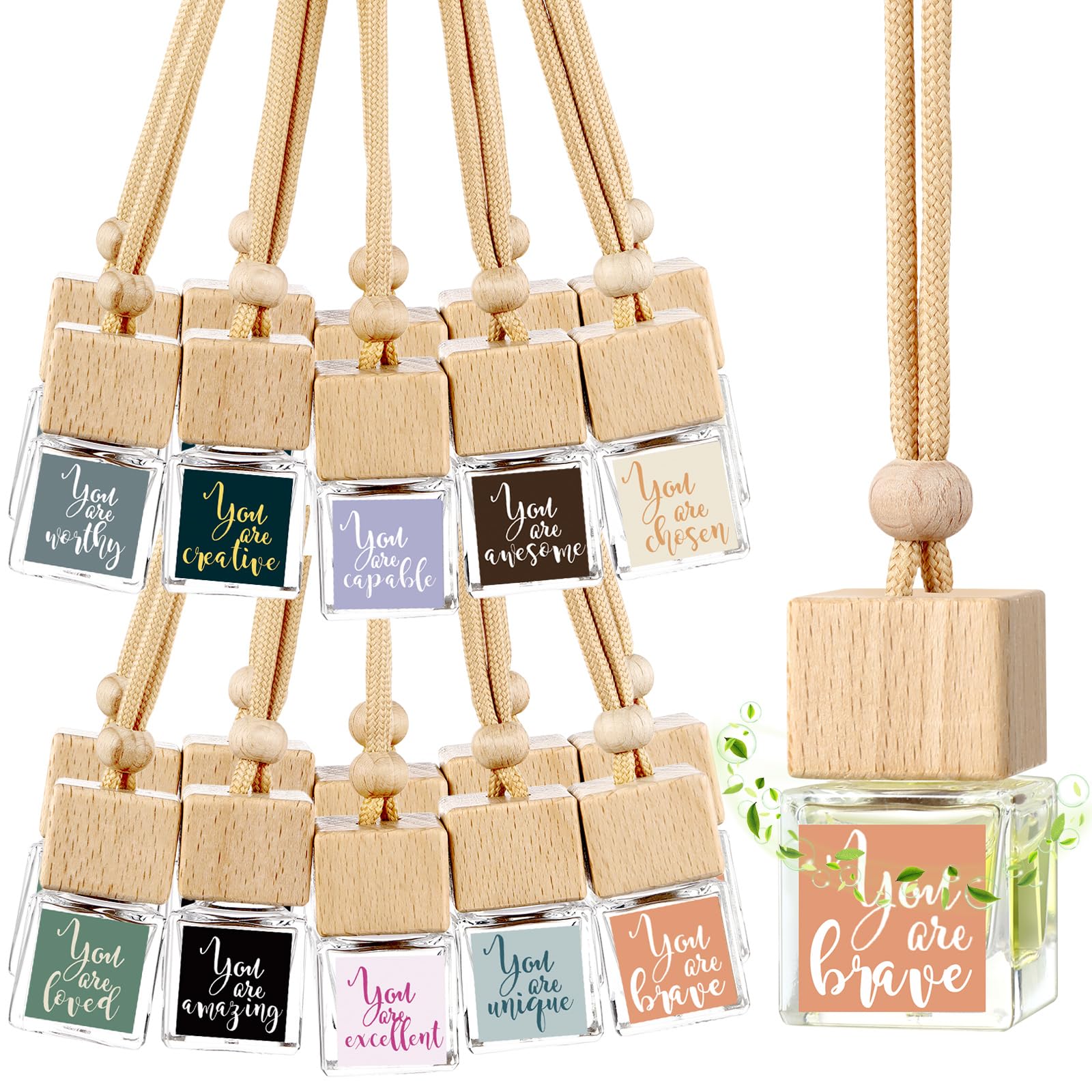 Teenyyou 20 Pcs Thank You Gift Bulk Car Air Freshener Diffuser Hanging Ornament Empty Glass Essential Oil Diffuser Employee Teac