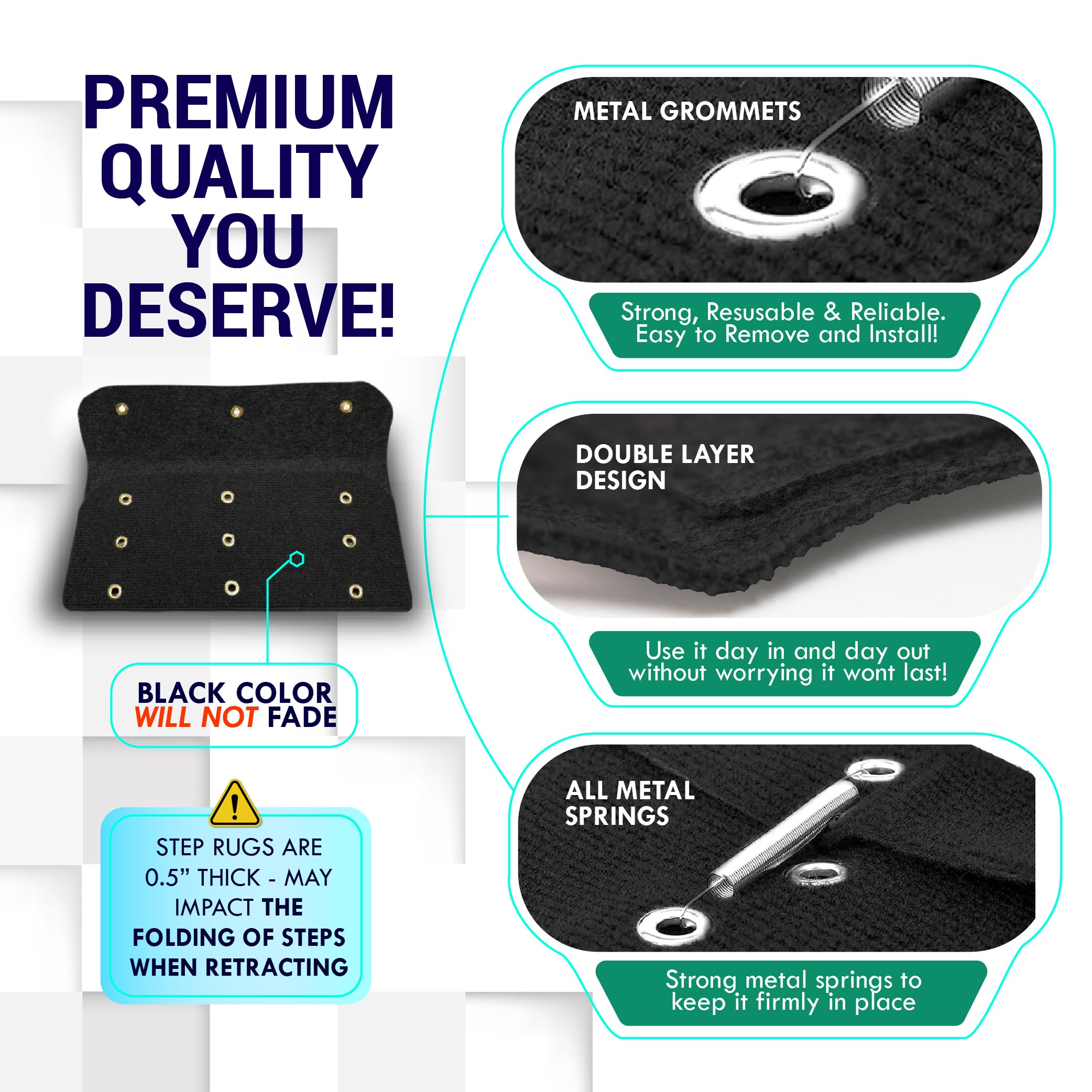 LATCH.IT RV Step Covers 4 Pack | 23'' Wide Camper Step Carpet Covers | Camper Step Covers | RV Step Carpet Best Fits 8-11'' Deep