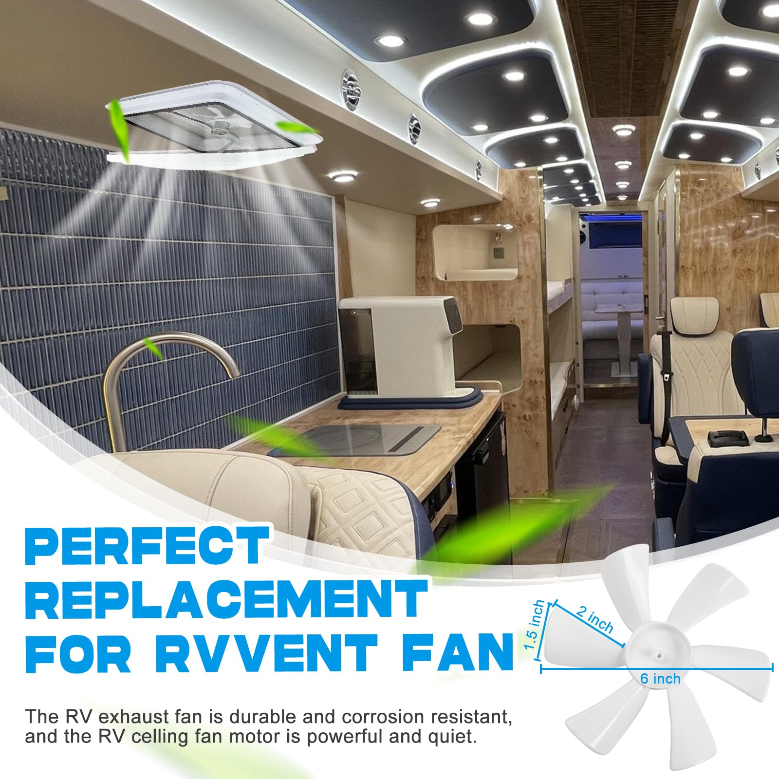 caqeg 14 '' RV Roof Vent for Camper Trailer Universal White Lid Roof Vent with 12V RV Vent Fan 6 '' Blades White lid Inner for G