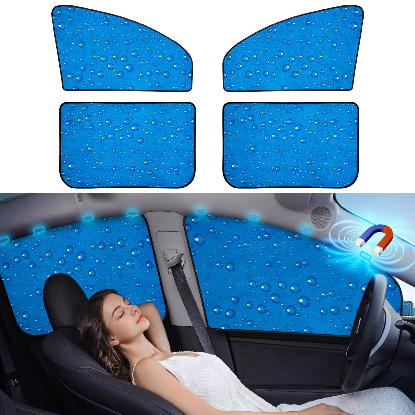 Aokway Magnetic Car Window Shades, 4Pcs Double-Layer Uv Protection Car Curtains For Front & Rear Side Window Sun Shade, Universa