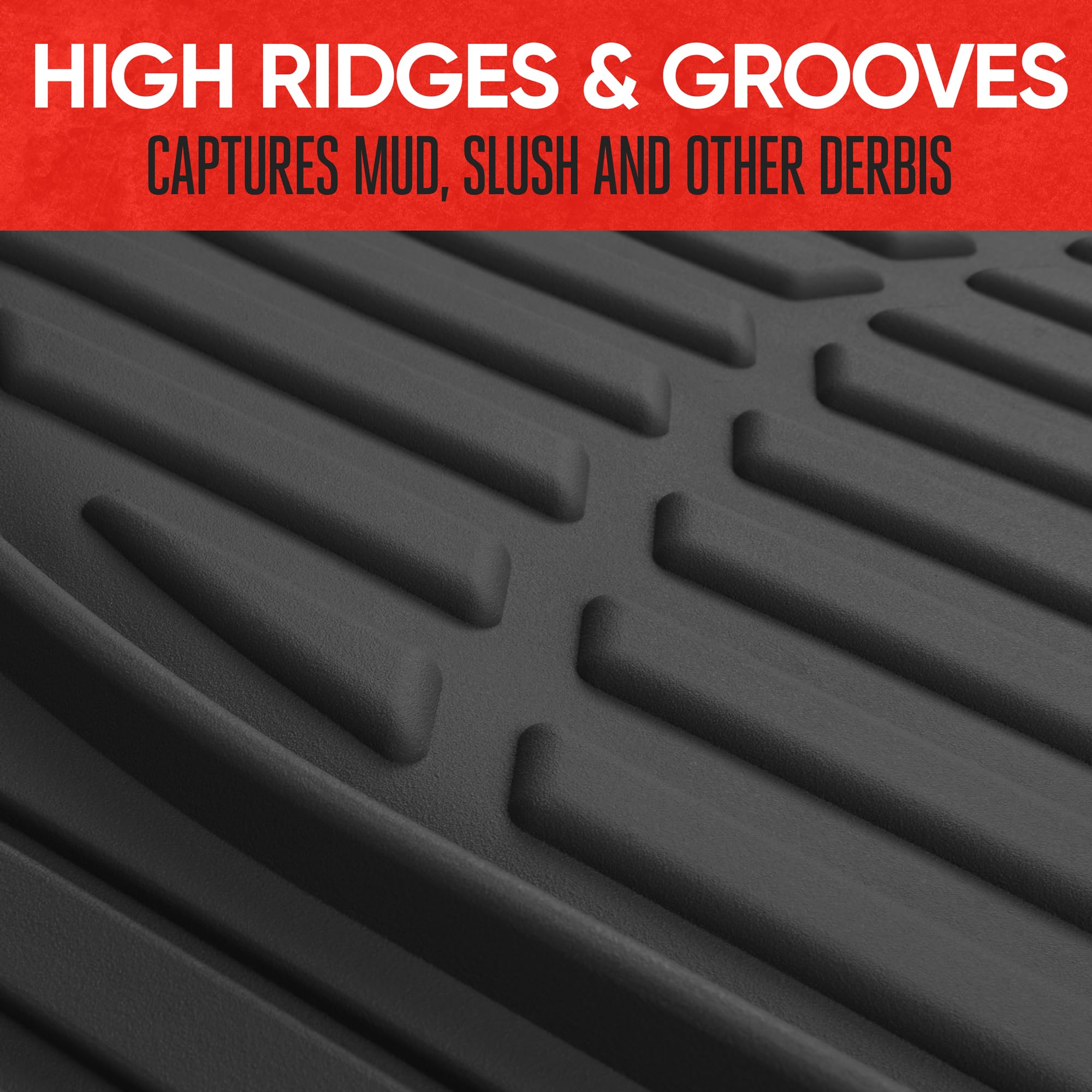 Motor Trend Original FlexTough Black Rubber Car Floor Mats for 3 Row Vehicles, Front & Rear 2nd Row Deep Dish All Weather Automo