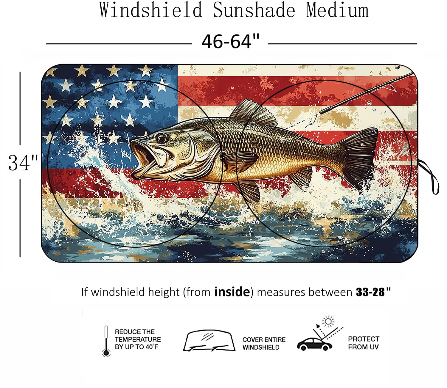 [2025 Upgrade] Tdcqqgqq Windshield Sunshade For Cars And Trucks, Patriotic American Flag With Bass Design, Uv Protection, Heat R