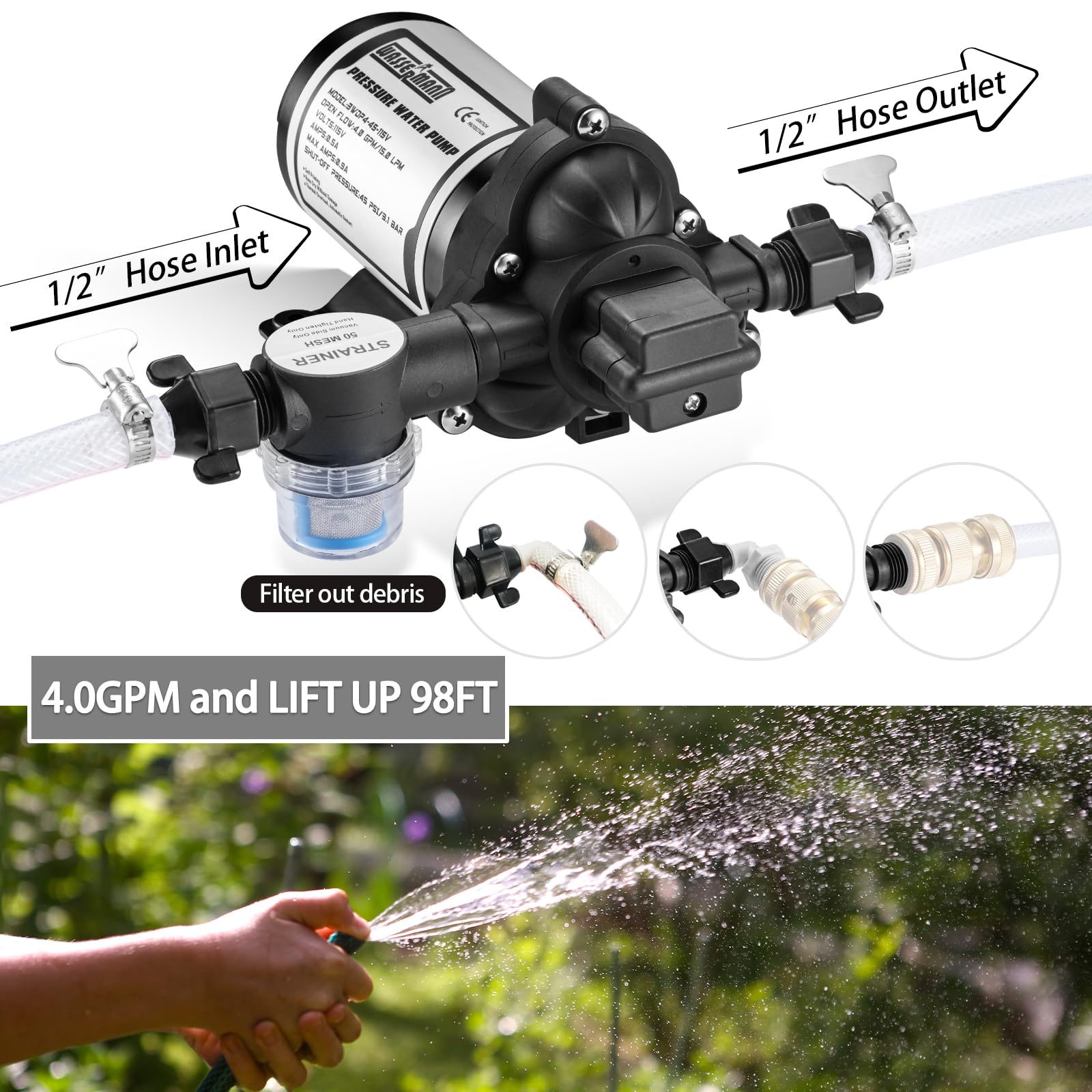 Wassermann Water Pressure Diaphragm Pump 115V Ac 4.0 Gpm 45Psi,Self-Priming Booster Pump With Power Plug, For Kitchen Bathroom R