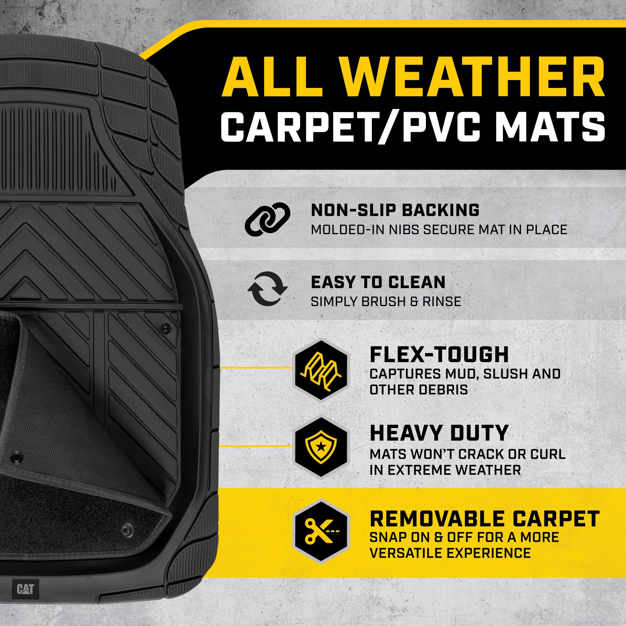 Cat Detachable Deep Dish Car Floor Mats for Auto Rubber w/ Removable Carpet Liner - Easy-Clean Automotive Floor Liners Heavy Dut