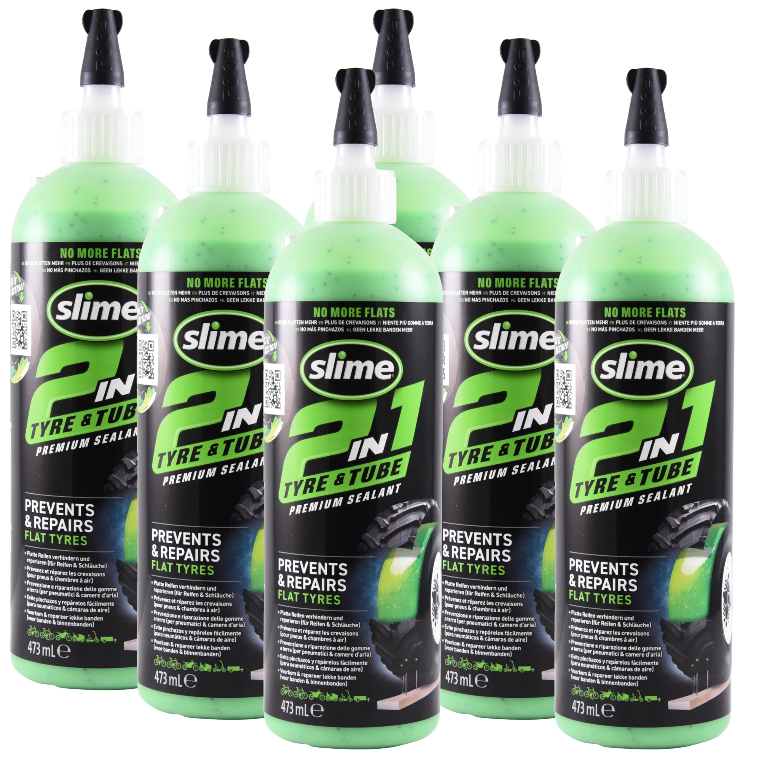 Slime 10193-6Pk 2-In-1 Tire And Tube Sealant Puncture Repair Sealant, Premium, Prevent And Repair, Suitable For Non-Highway Tire