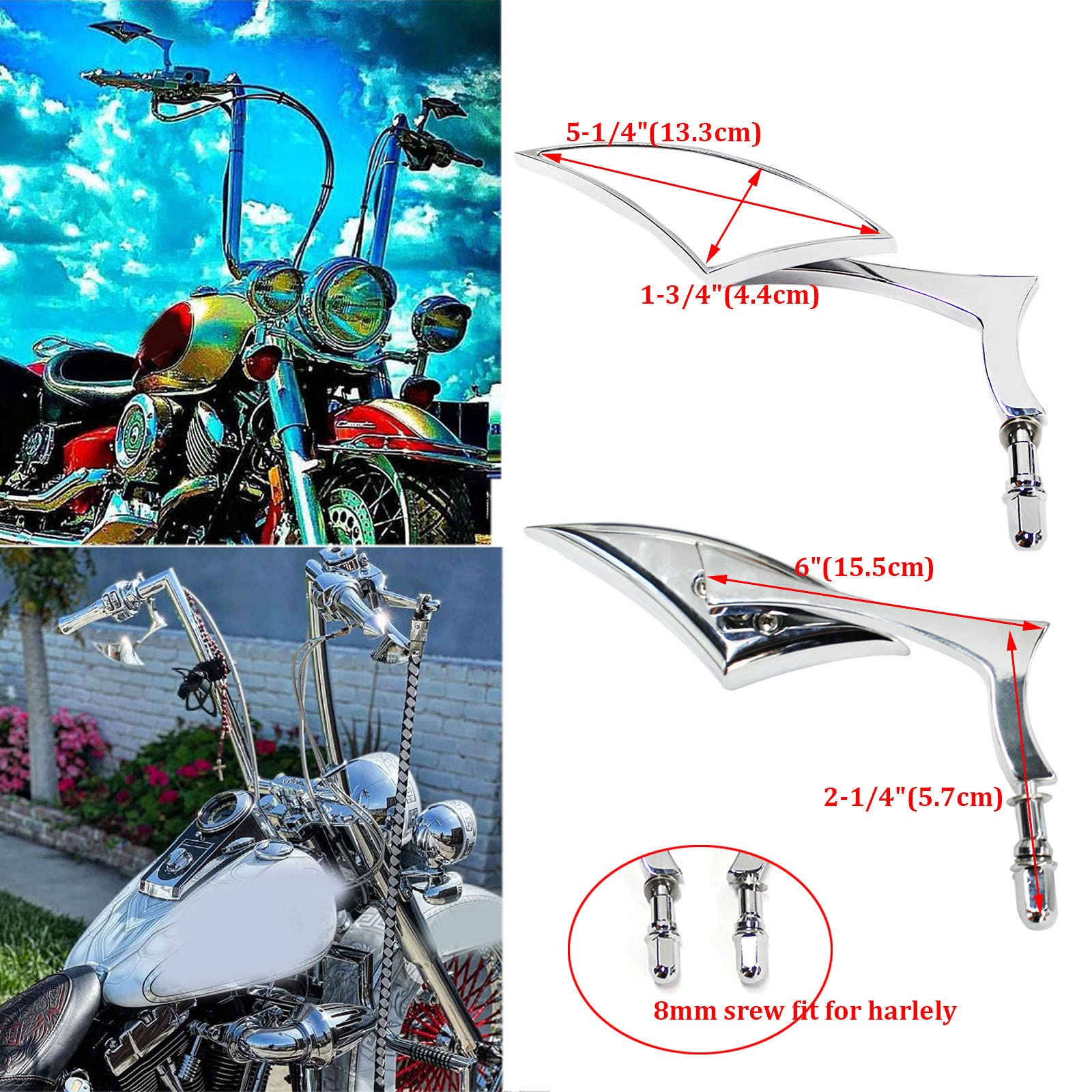 Chrome Motorcycle Cruiser Blade Mirrors For Harley Davidson Street Glide Flhx
