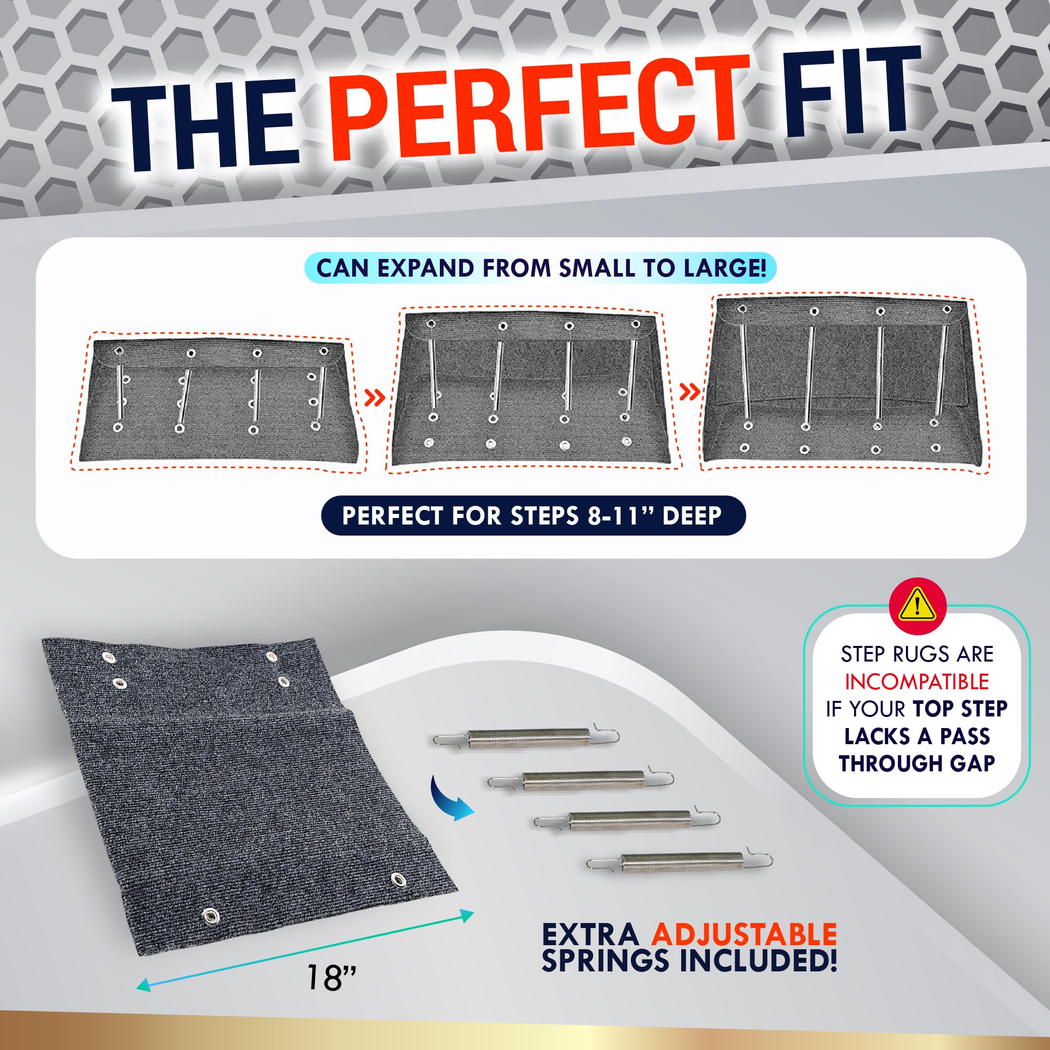 LATCH.IT RV Step Covers 3 Pack | 18'' Wide Camper Step Covers | Gray RV Stair Covers | RV Step Carpet Fits 8-11'' Deep RV Stairs