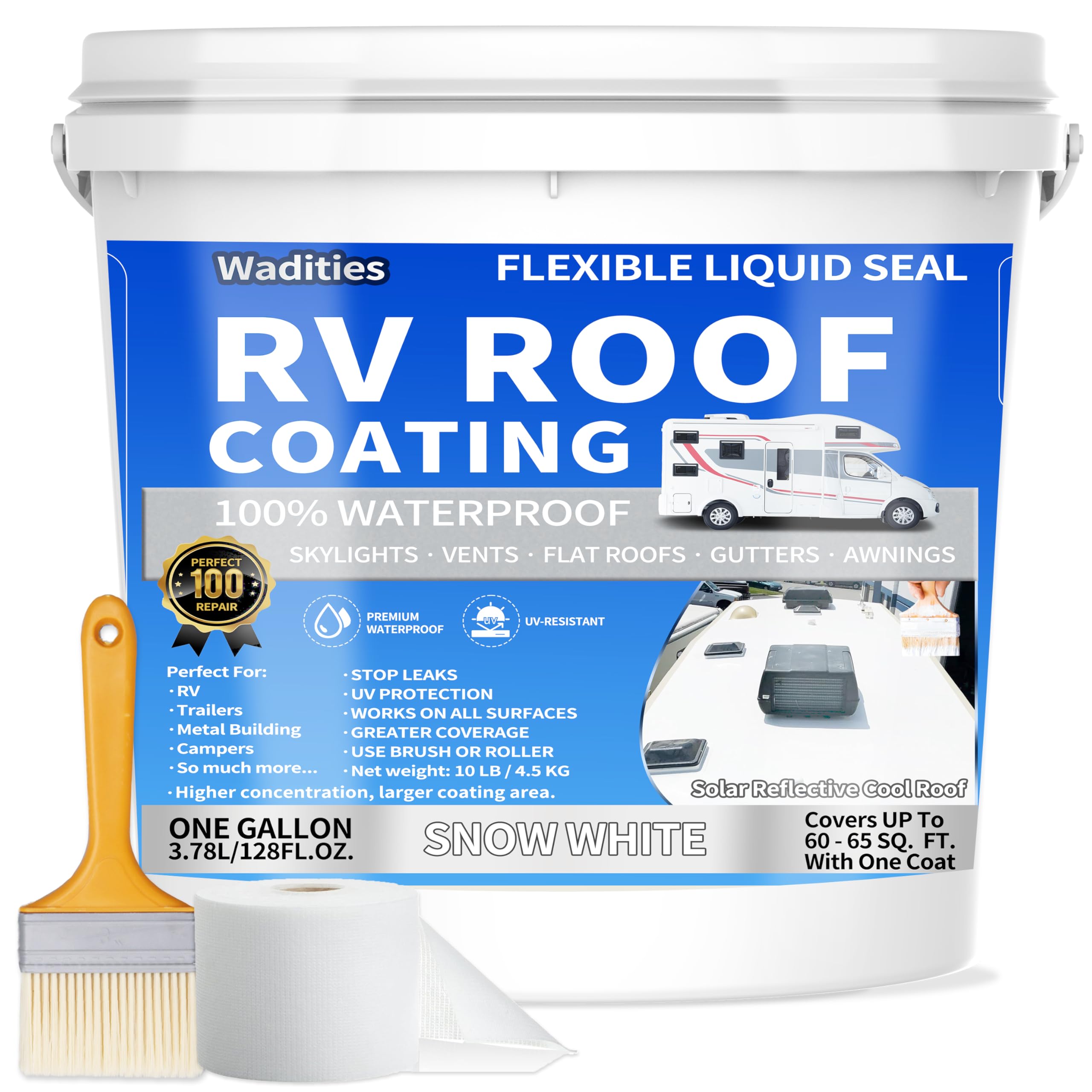 Rv Roof Coating White, Wadities Waterproof Solar Reflective Sealant, Flexible Rv Roof Sealant For Campers, Trailers, Motorhomes,