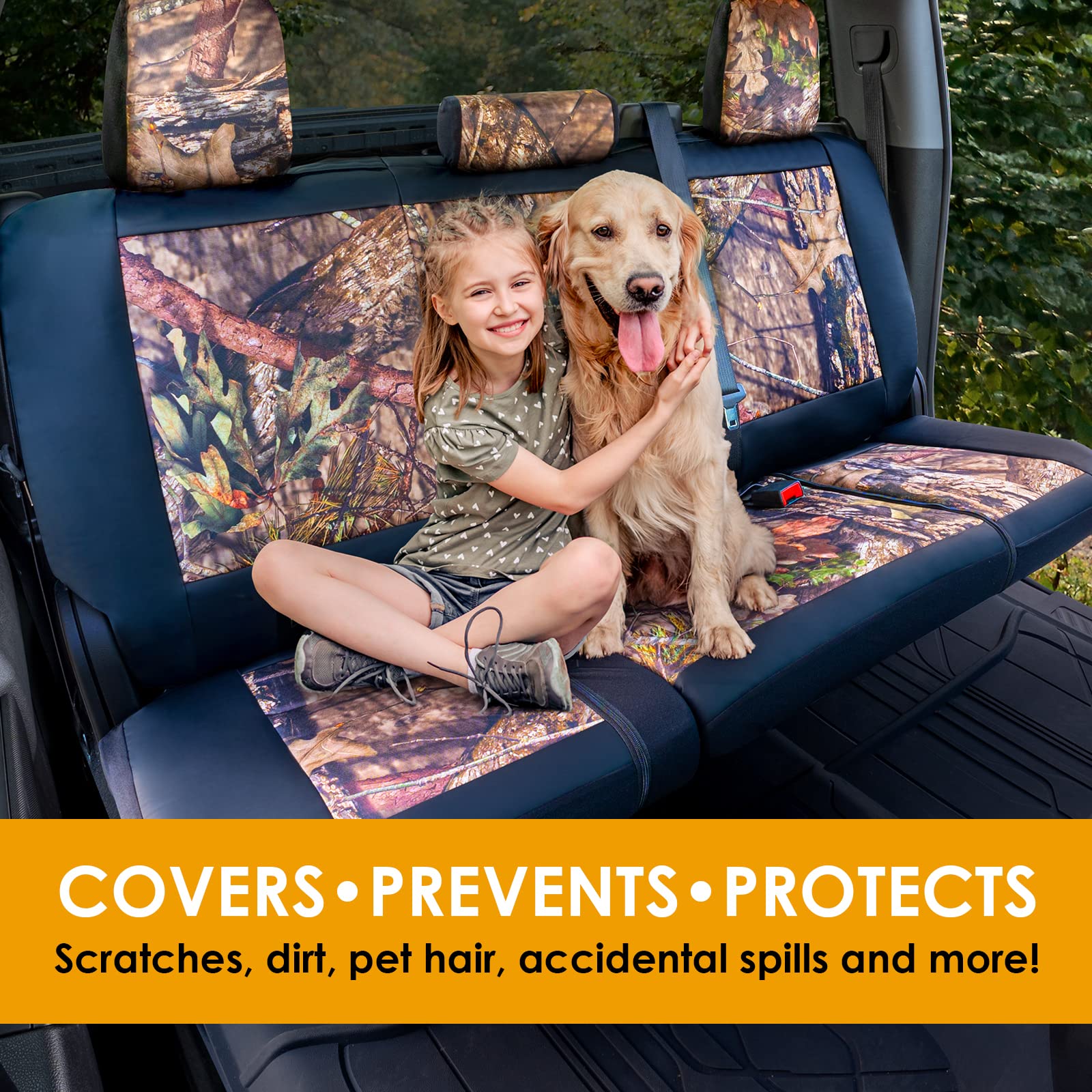 Lpi Truck Mossy Oak Camo Truck Bench Seat Cover Fits All Full-Size Silverado F-150 Ram Sierra Titan Tundra Pickup Trucks; Folding Bench Or Standard Bench Seats; 600D Oxford Fabric With Faux Leather